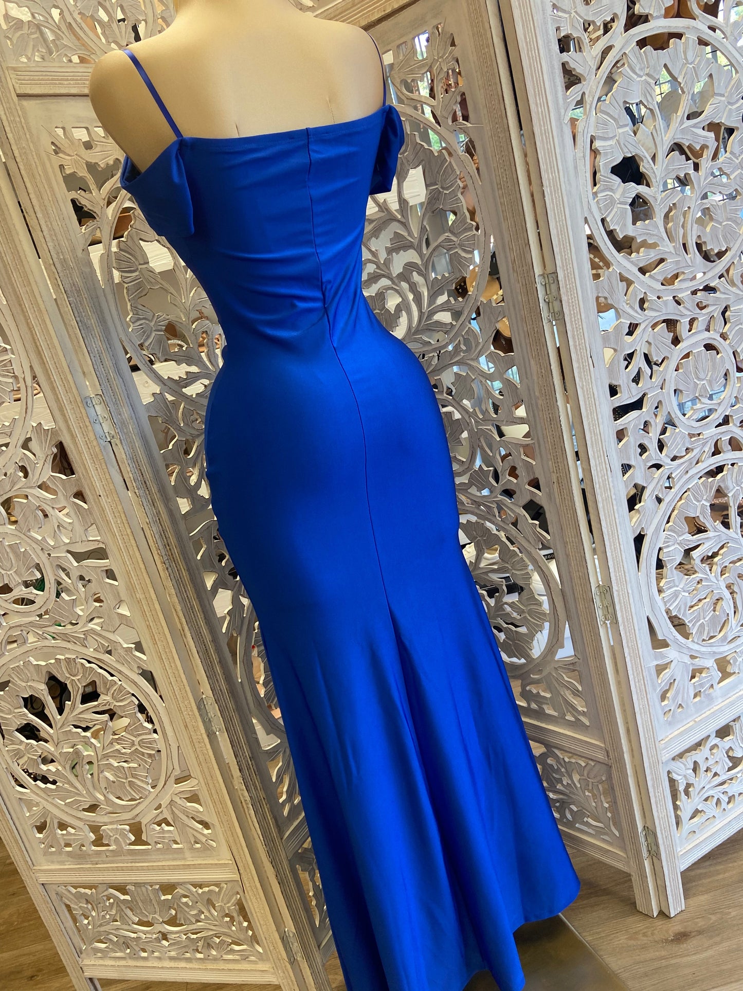 Royal Blue Corset Mesh Formal Dress