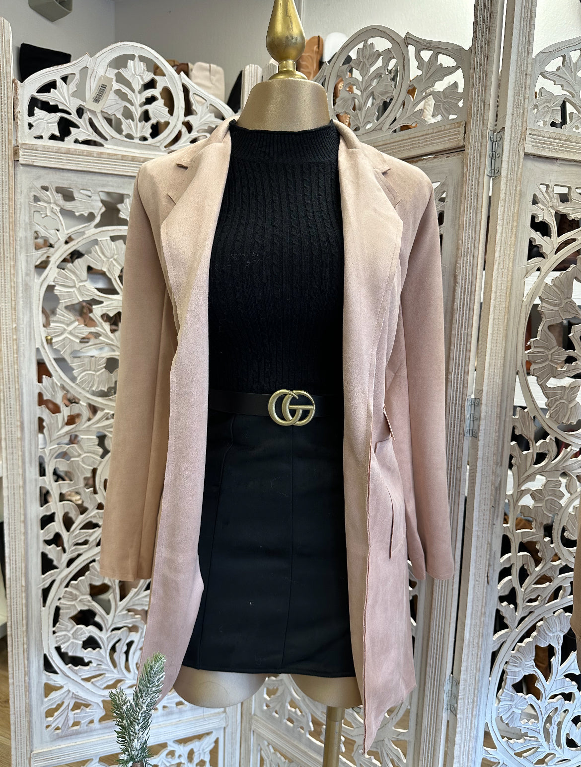 Faint Pink Suede Blazer Coat with Side Pockets