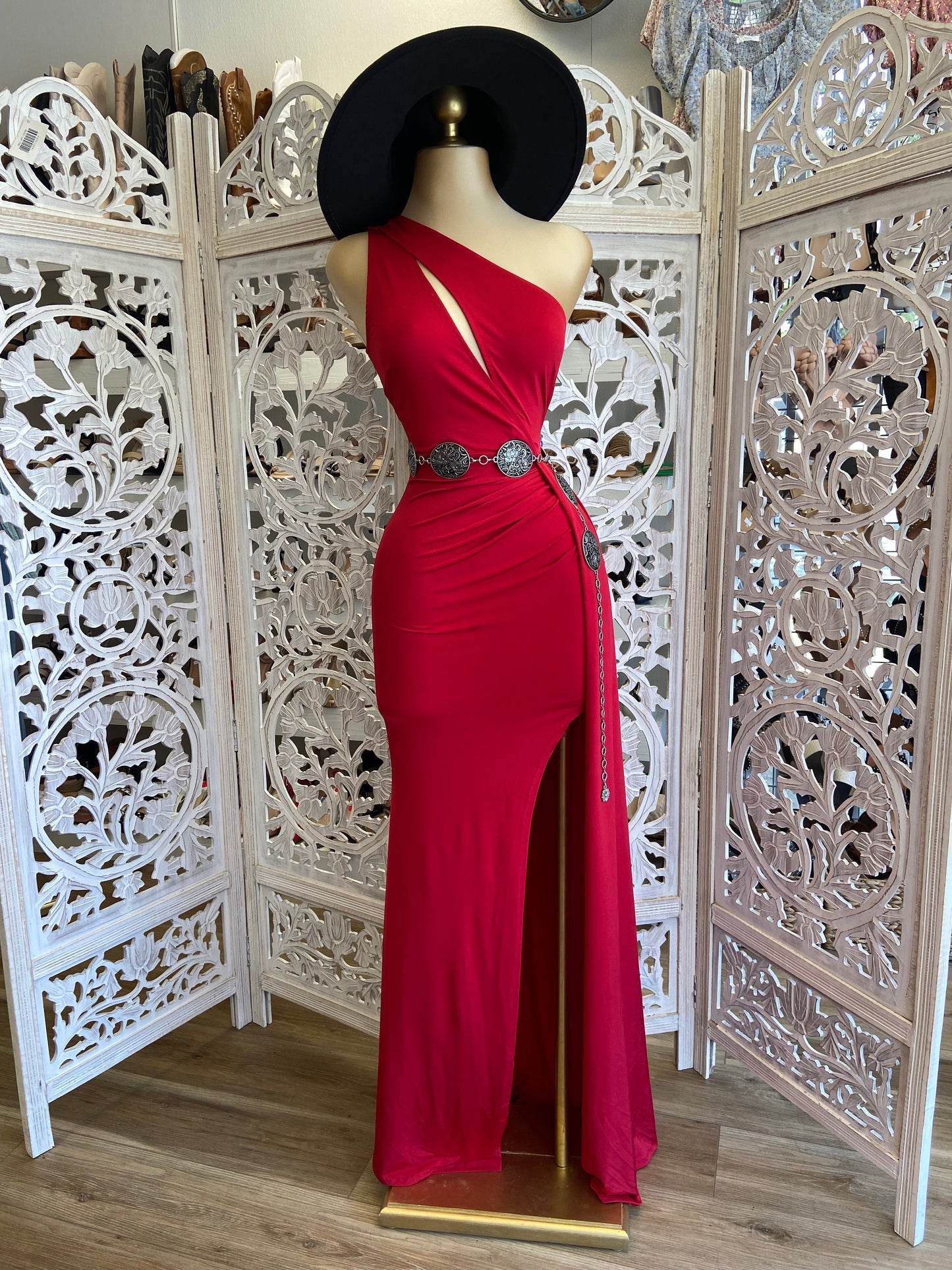 Red Cutout Draped along Dress