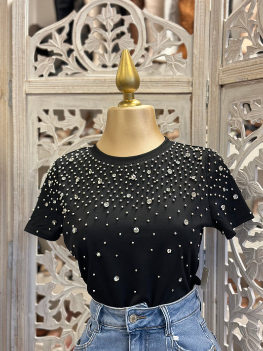 Black Rhinestone Shirt- Stretchy