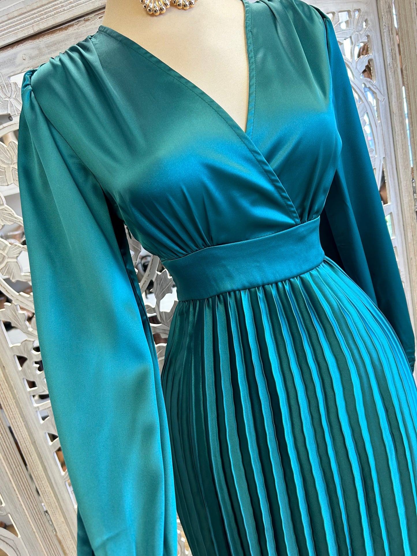 Satin Wrapped Pleated Dress- Not Stretchy