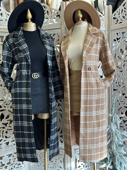 Plaid Long Button Coat