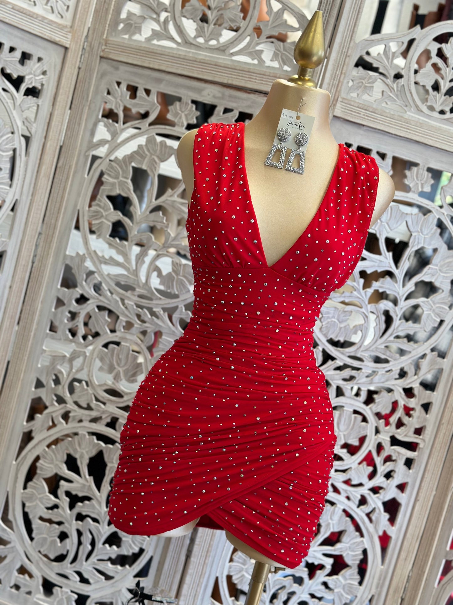 Red Rhinestone Mini Dress