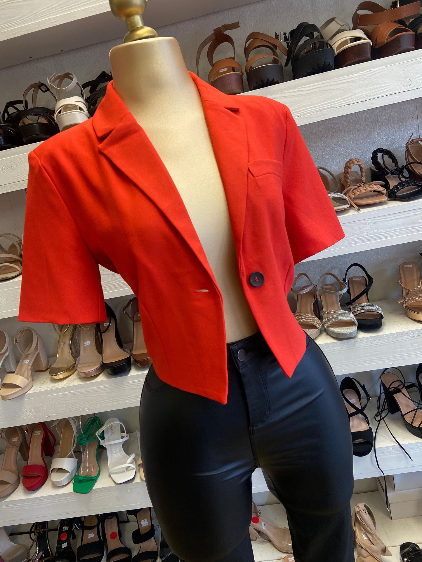 Orange Red Short Sleeve Button Blazer