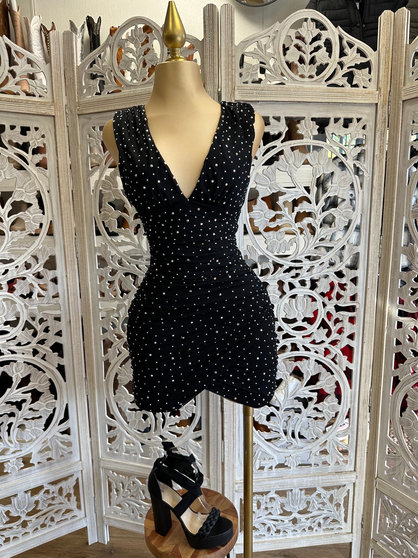 Black Rhinestone Mini Dress