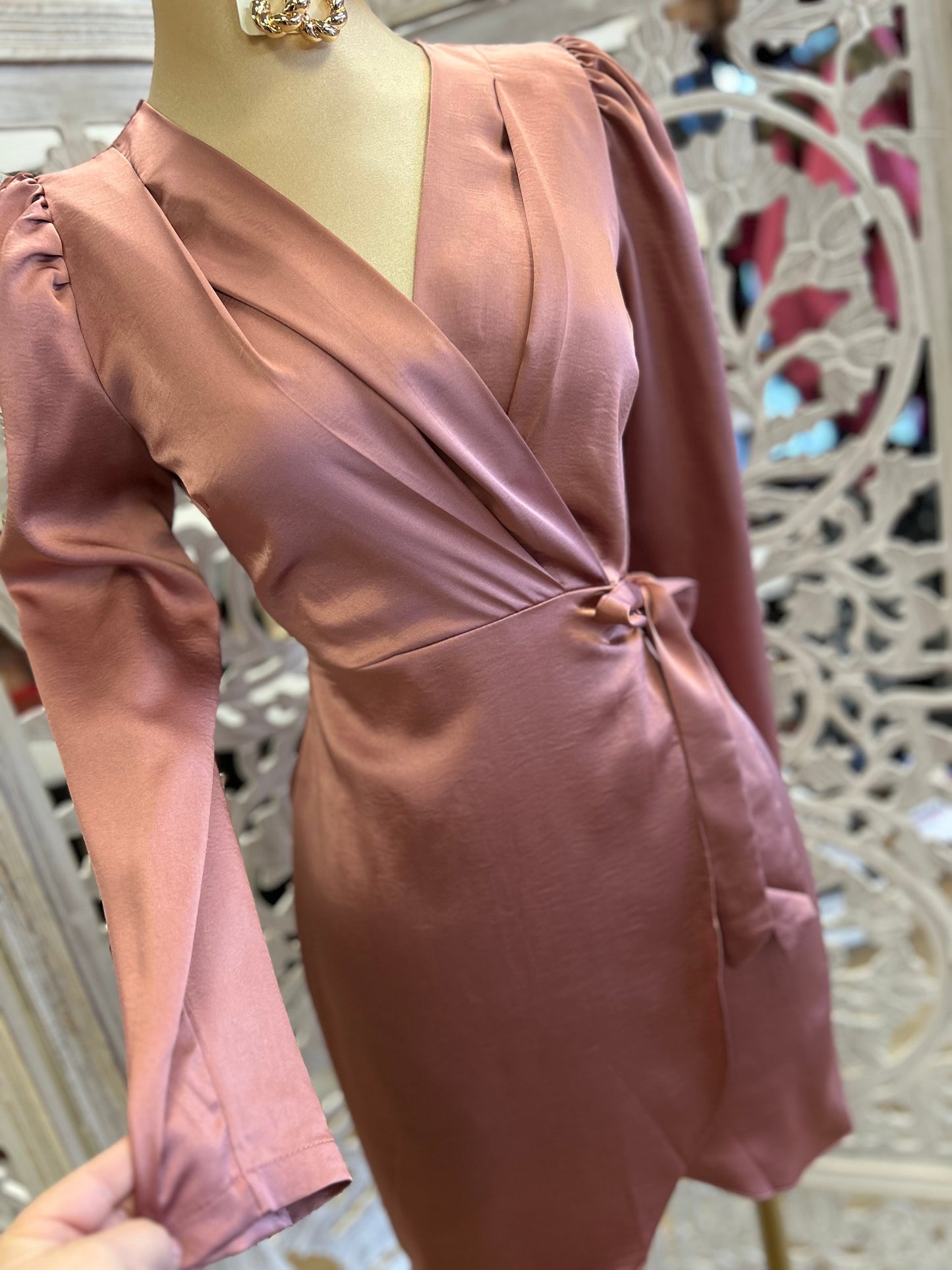 Satin Mauve Wrapped Dress - Not Stretchy