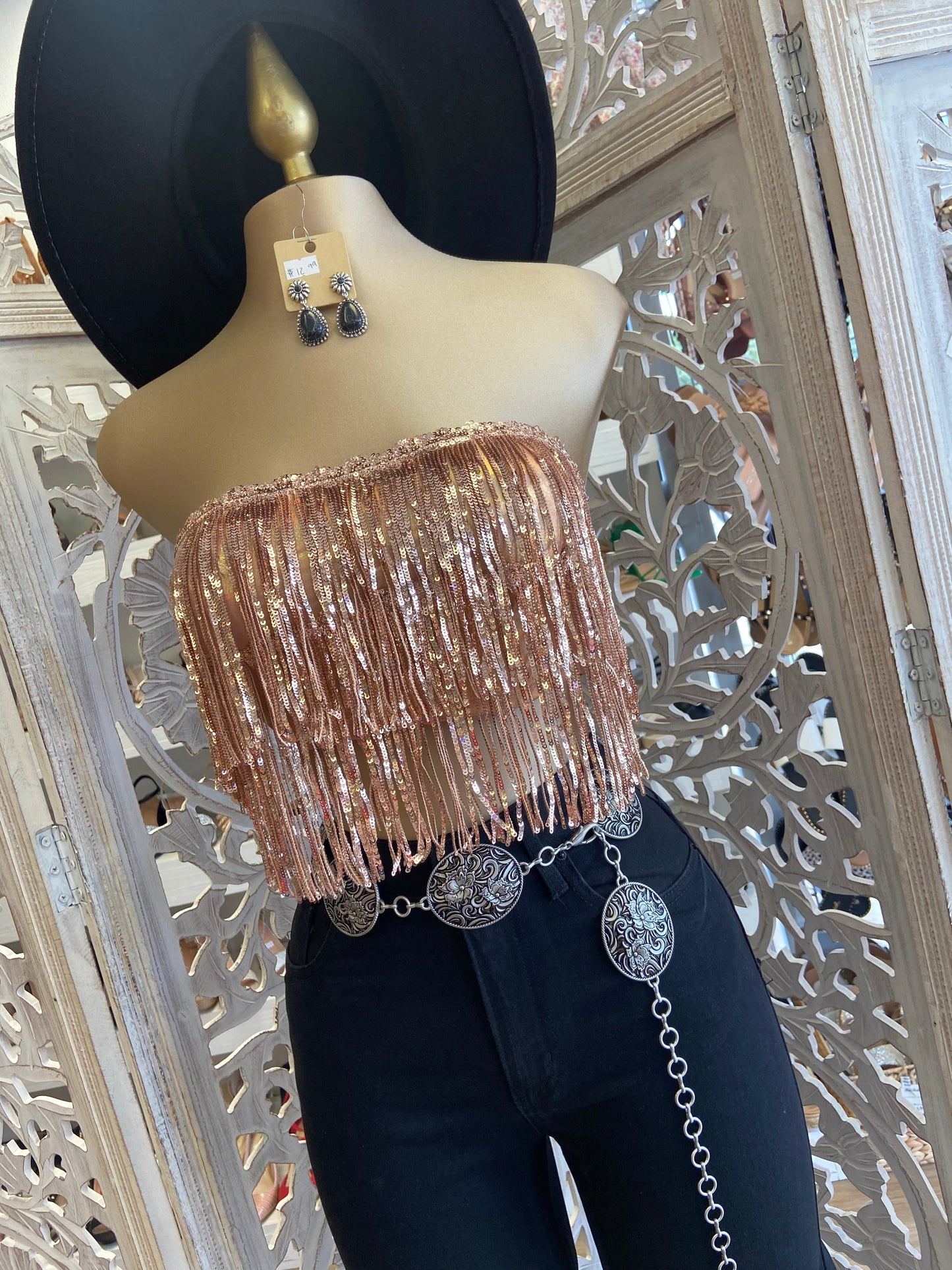 Fringe Rose Gold Sparkle Top