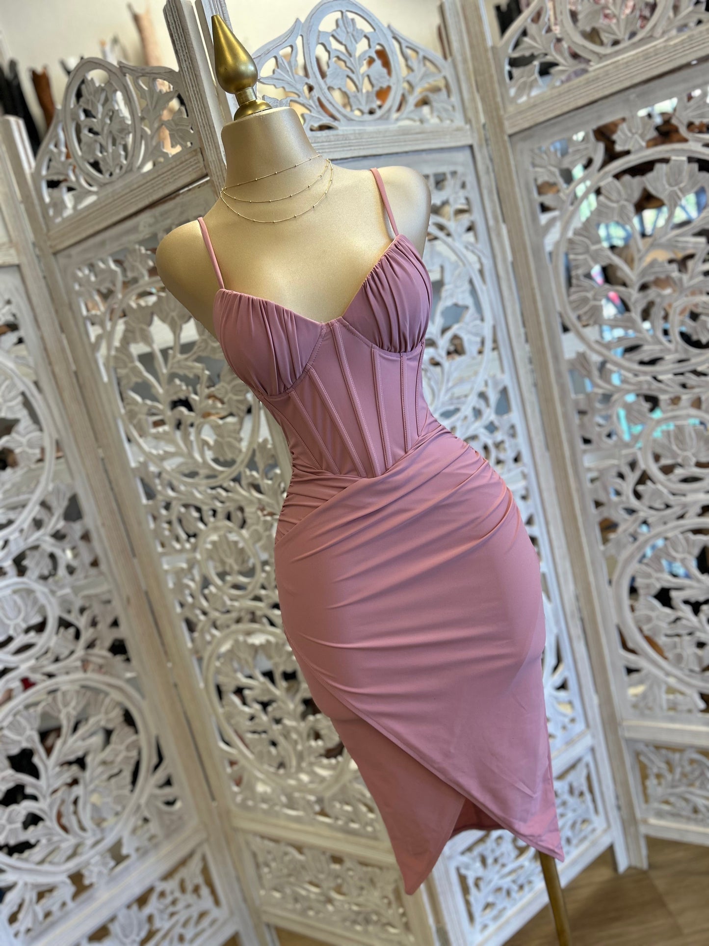 Rose Corset Draped Dress- Super Stretchy