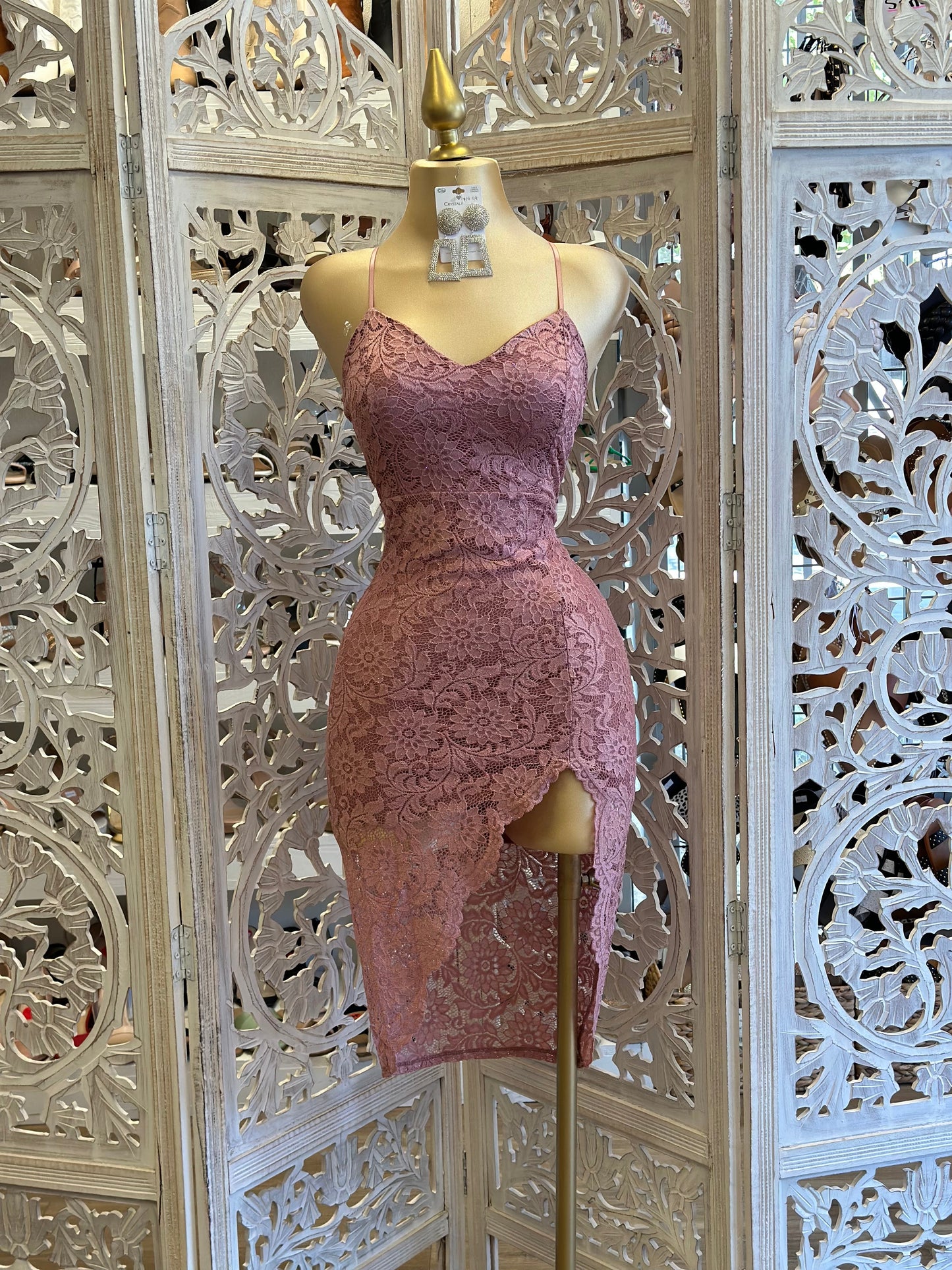 Crossback Mauve Lace Dress