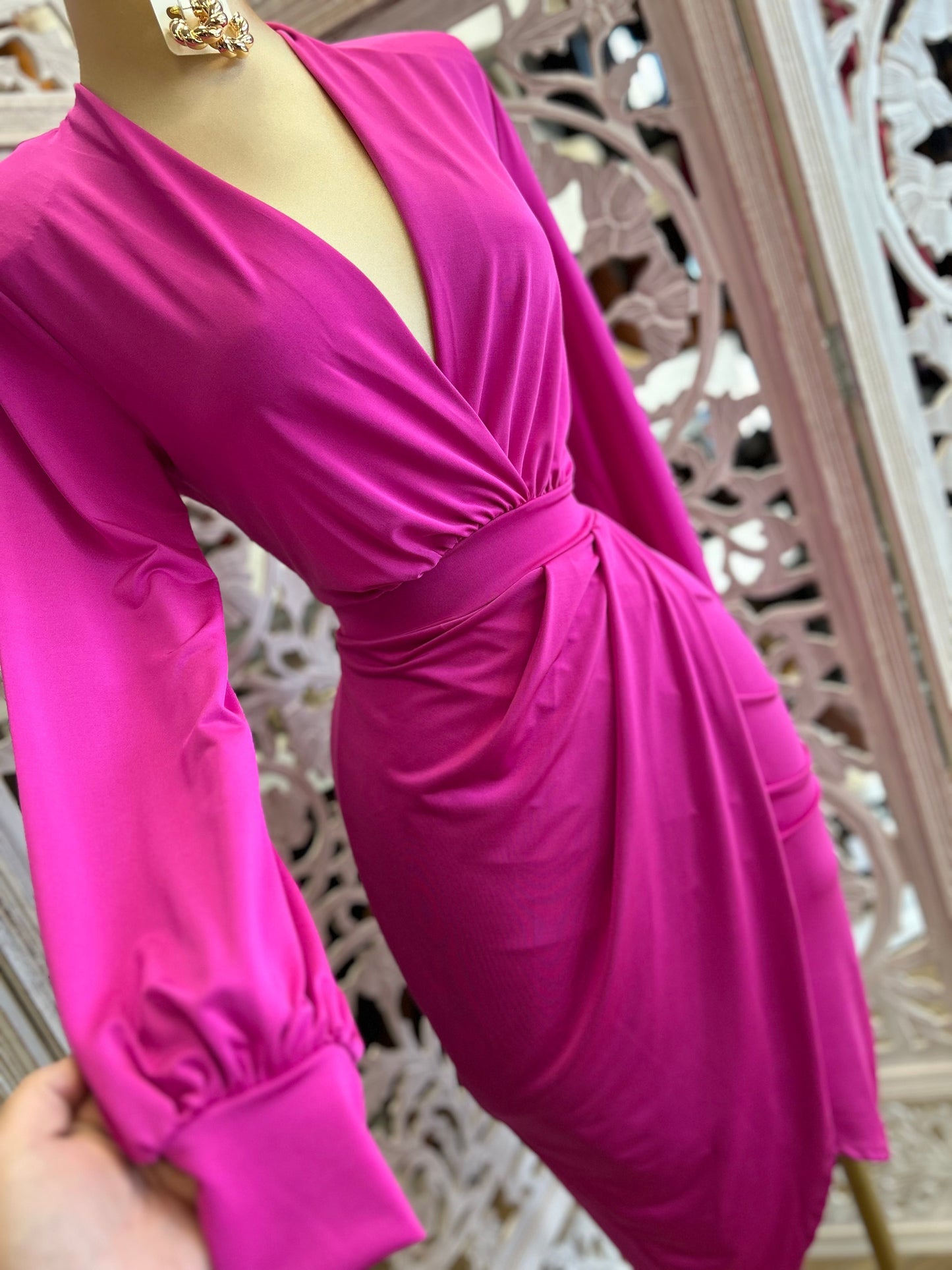 Fuchsia Draped Midi Dress- Very Stretchy