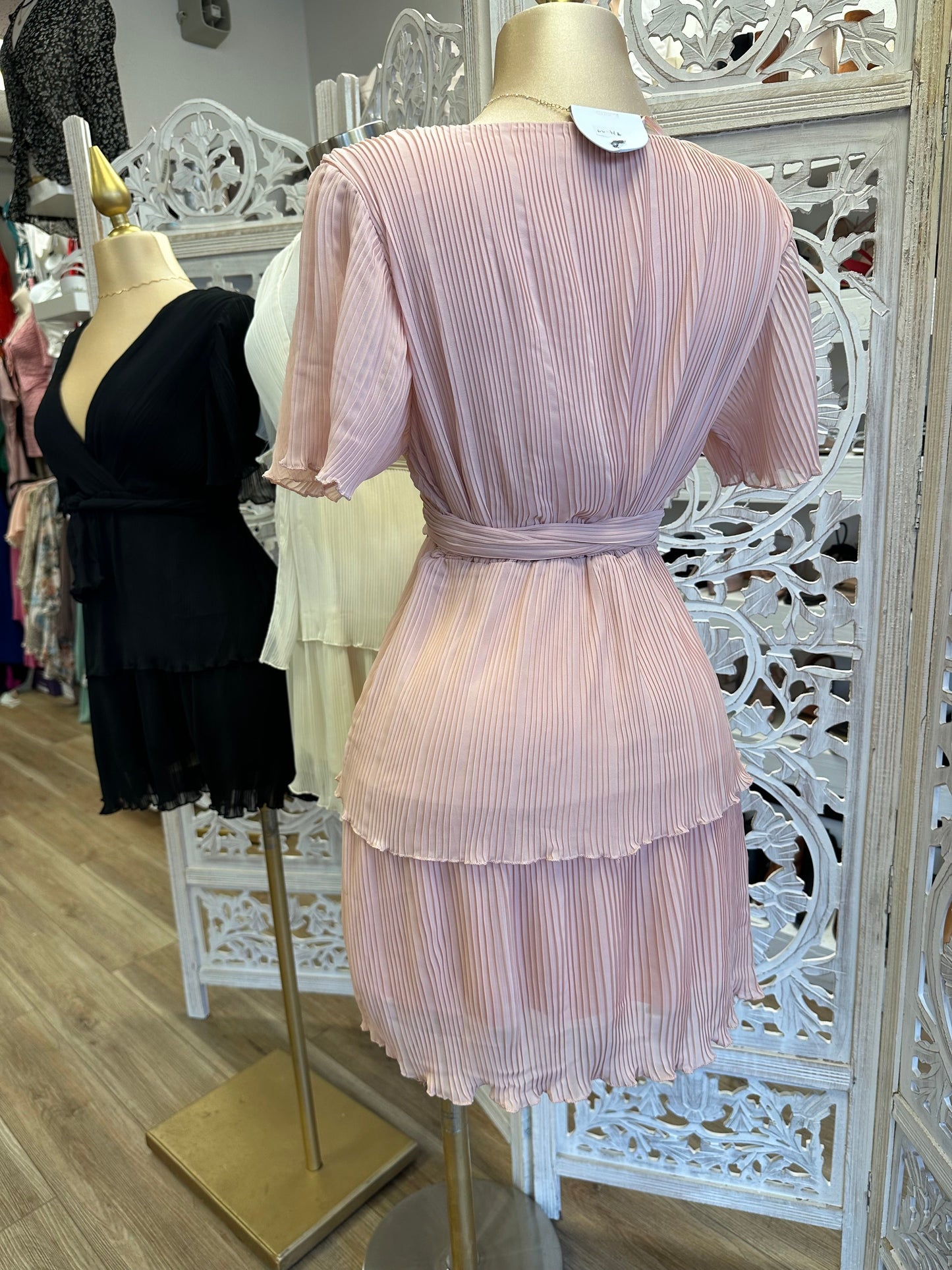 Wrapped Pleated Layered Mini Dress- Stretchy