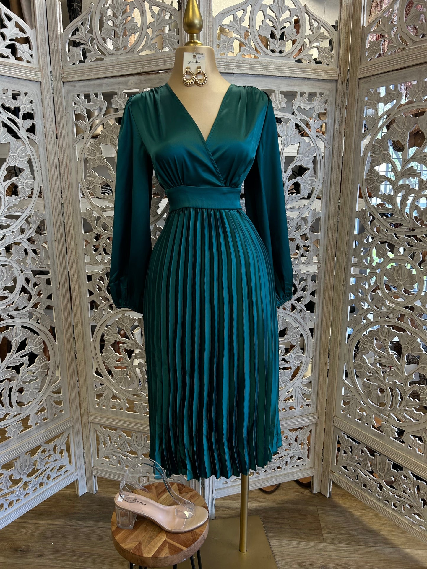 Satin Wrapped Pleated Dress- Not Stretchy