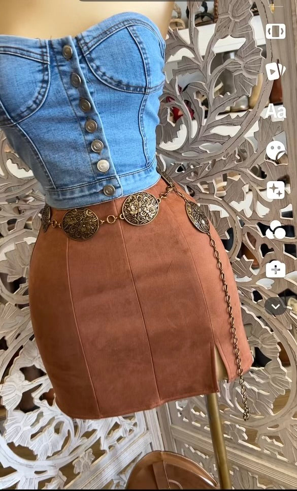 Brown Mini Skirt- Stretchy