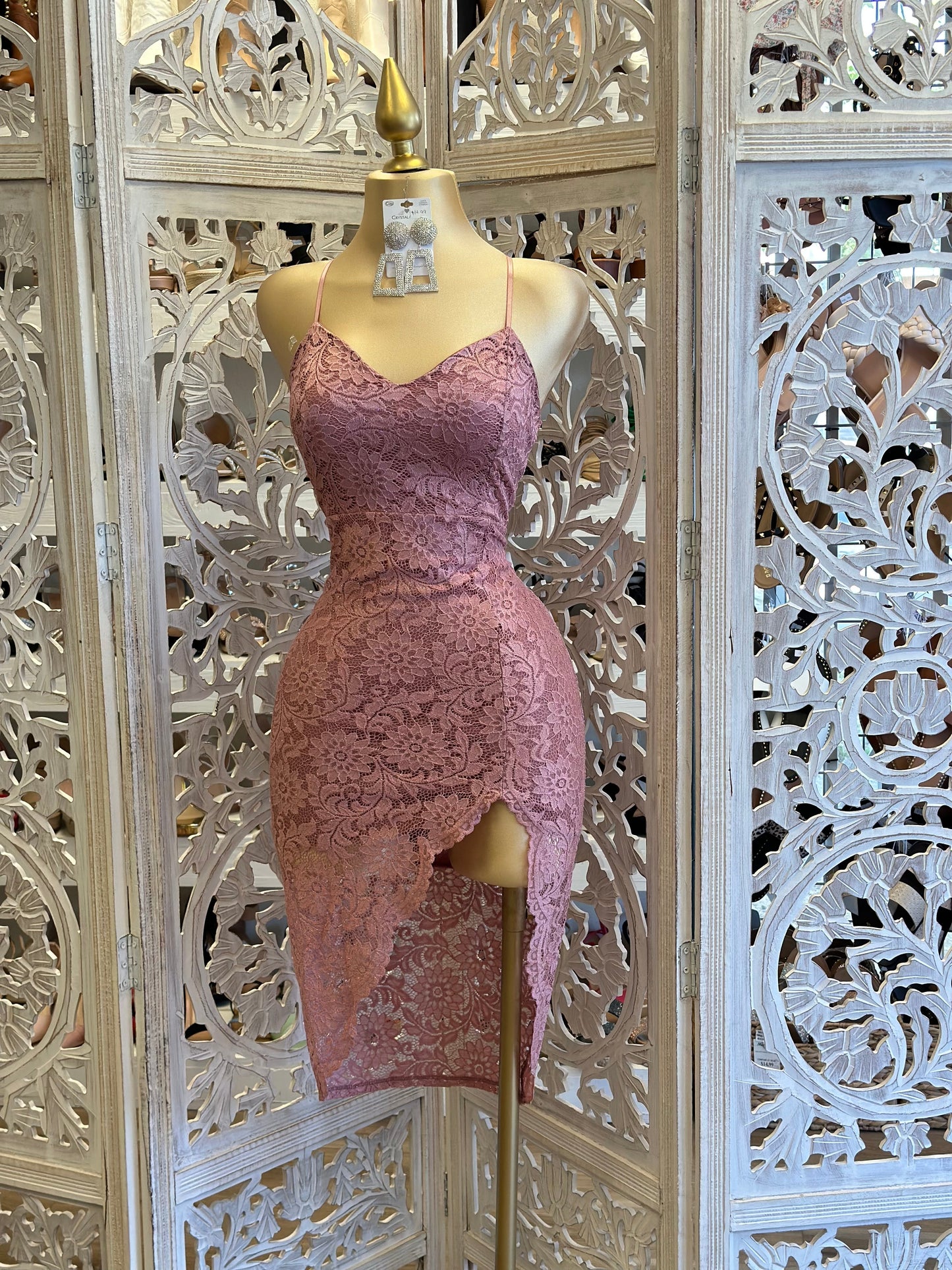 Crossback Mauve Lace Dress