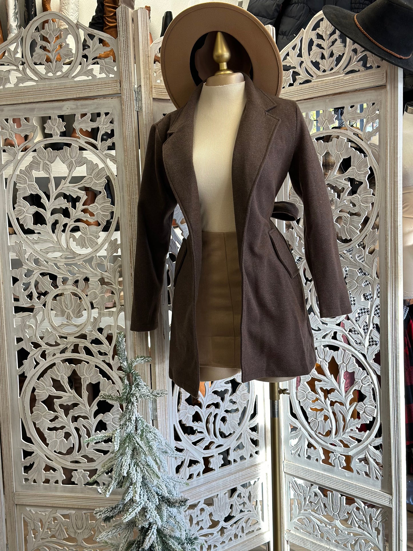 Dark Brown Tie Back Coat