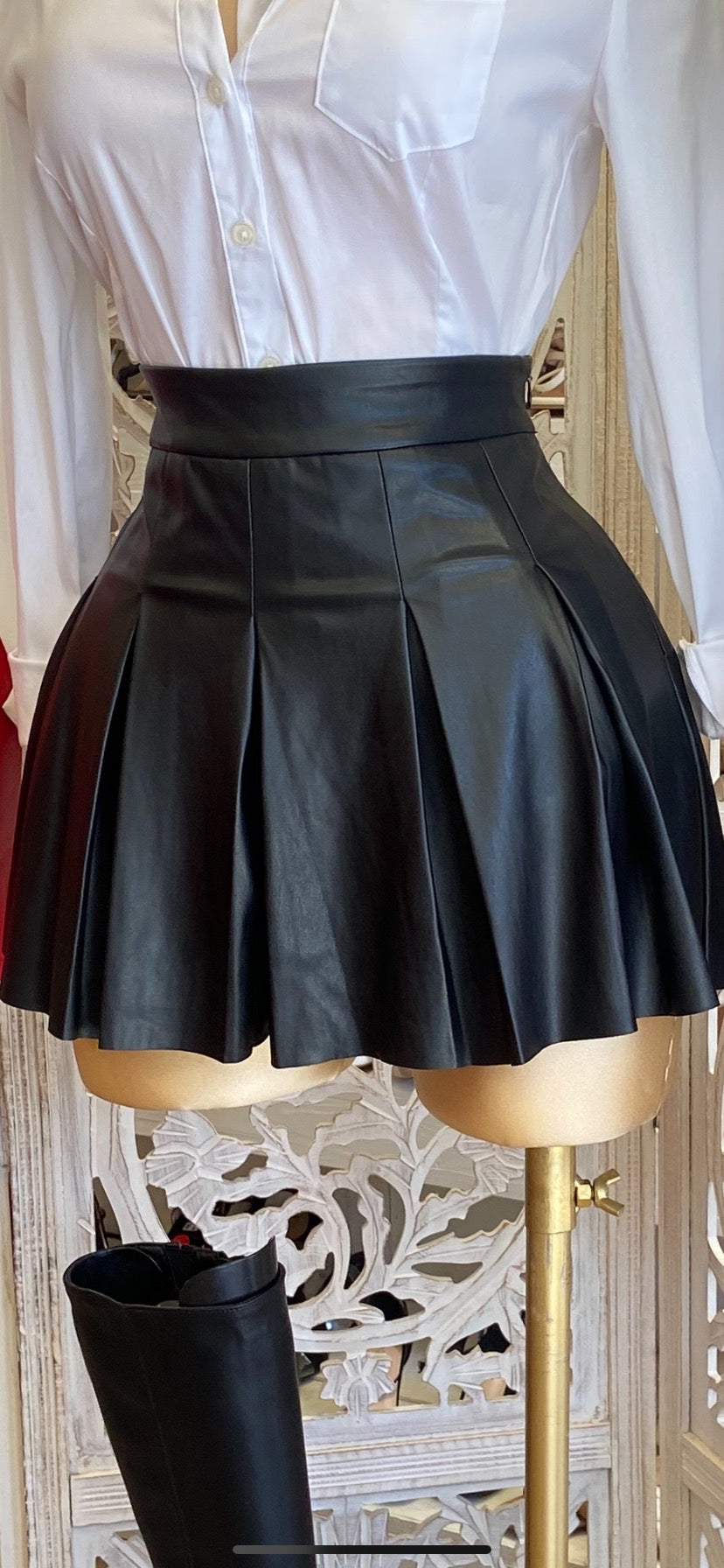 Black Faux Leather Mini Skort