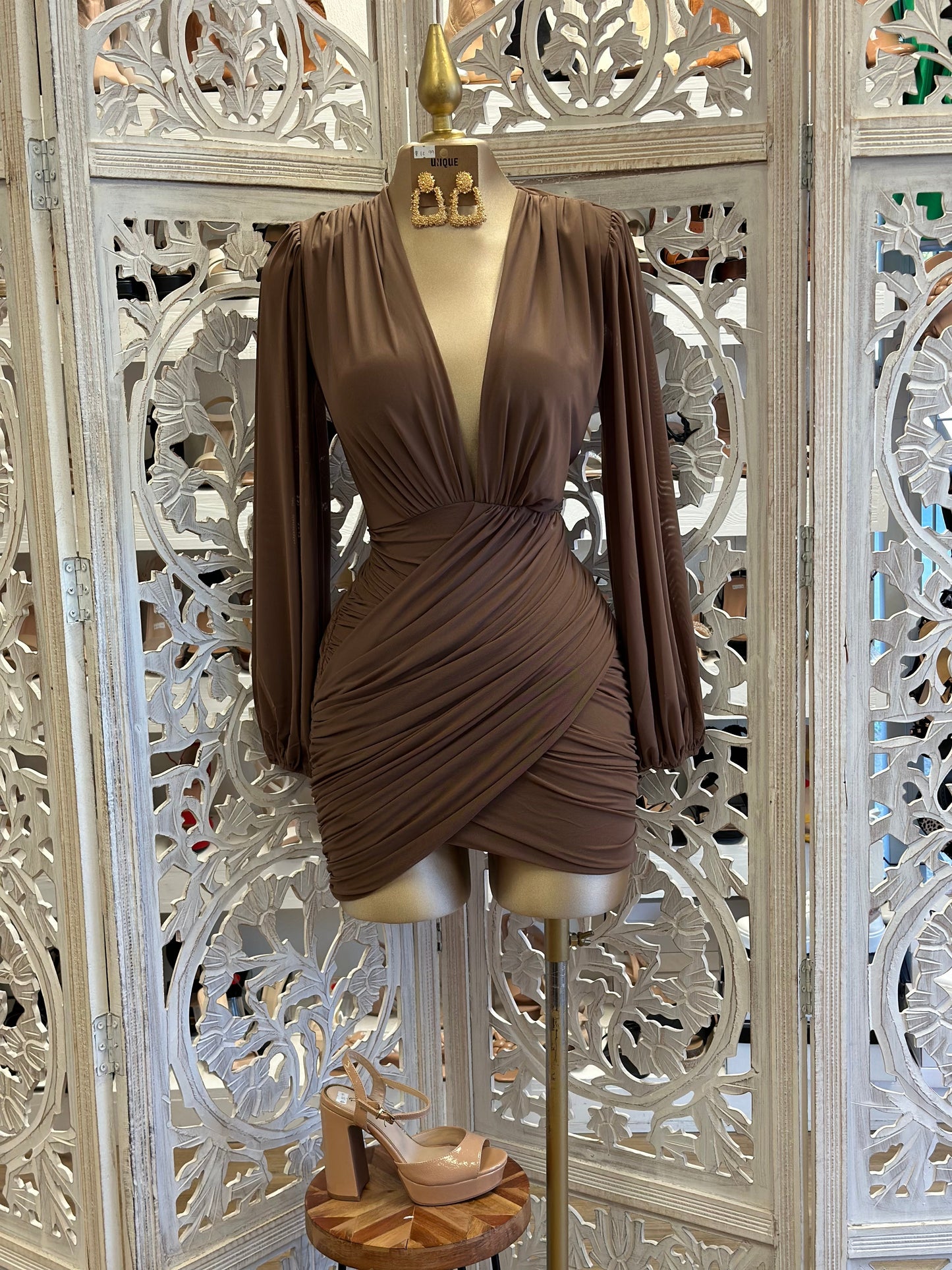 Expresso Deep V Mini Wrapped Dress