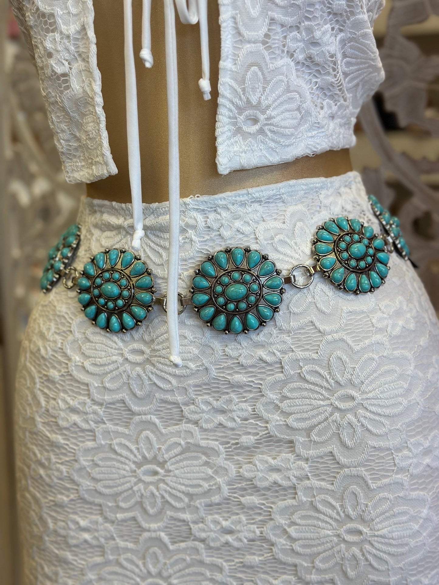 Turquoise Floral Chain Belt