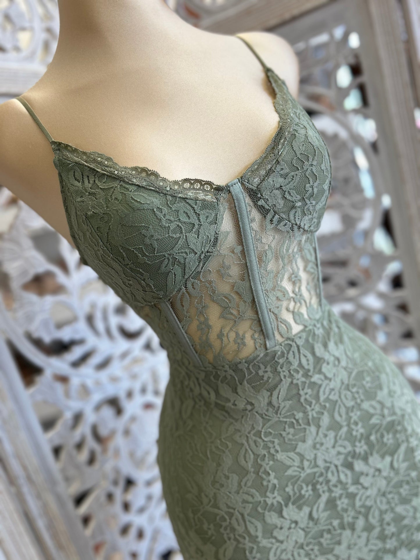 Lace Olive Formal Dress- Stretchy