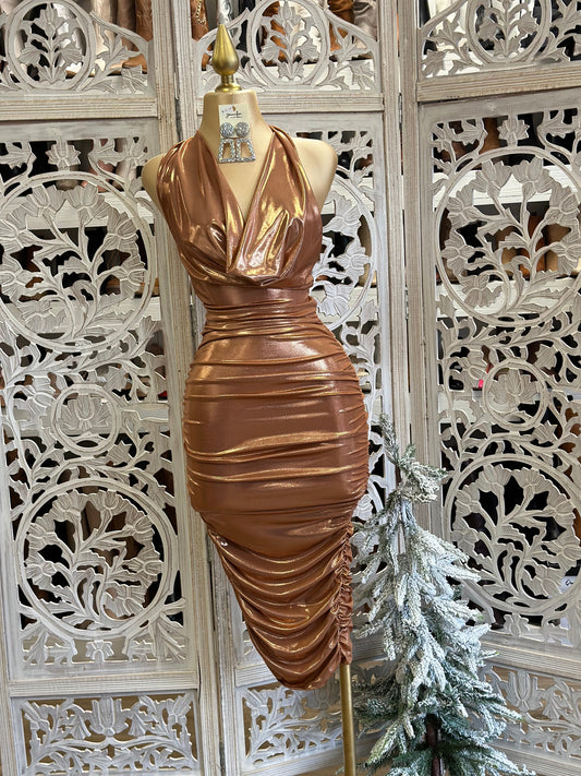 Rose Gold Cowl Neck Mini Dress