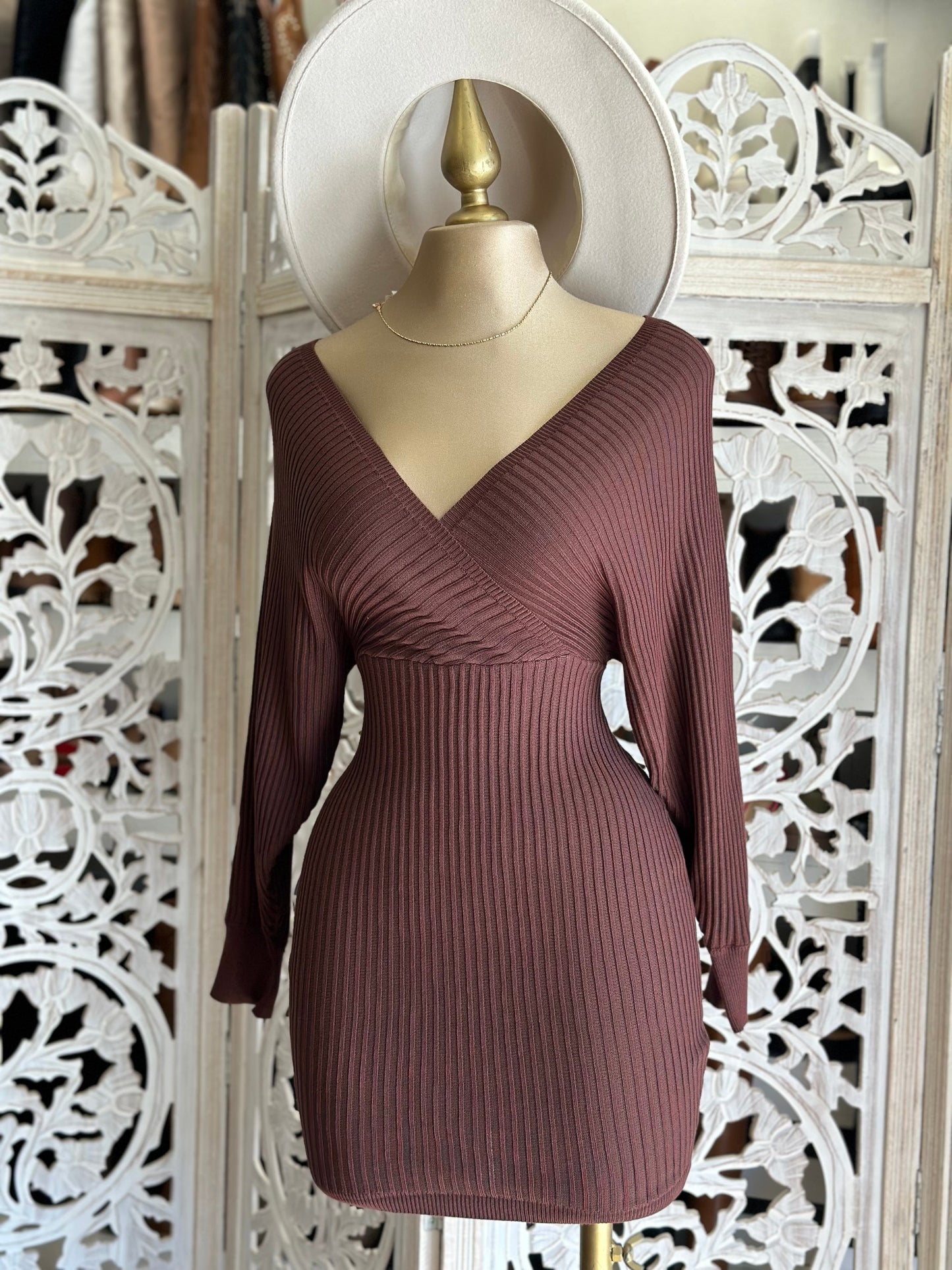 Brown Sweater Wrapped Dress