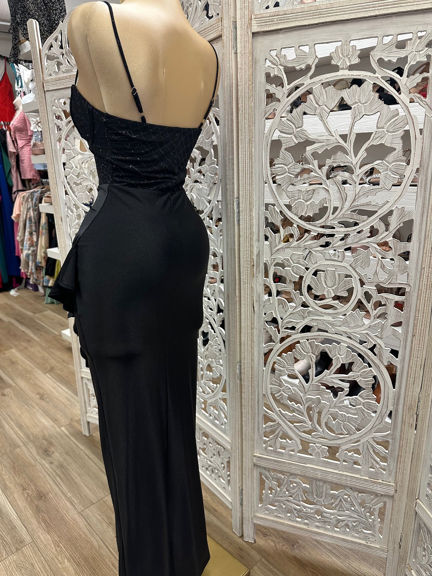 Glitter Lined Black Gown- Stretchy