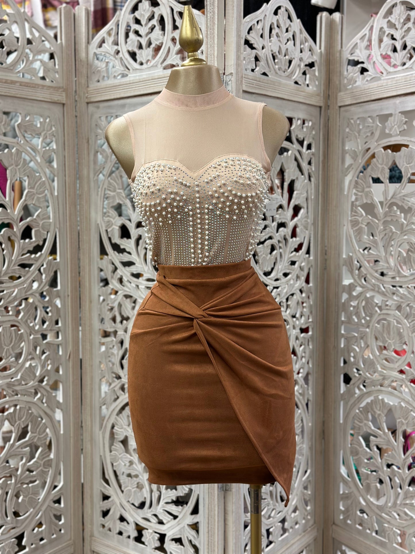 Brown Suede Knotted Skirt