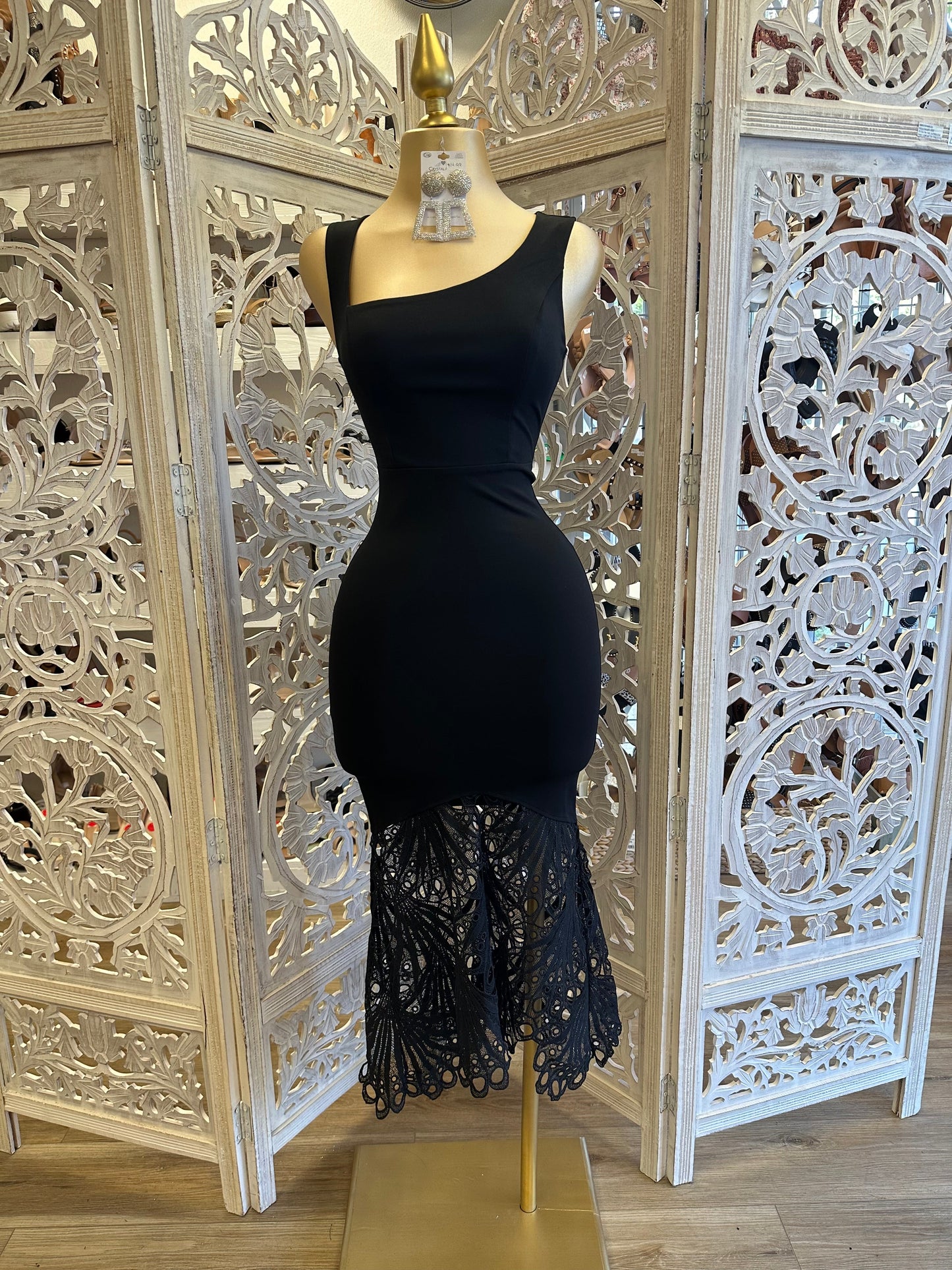 Black Assymetrical Lace Dress