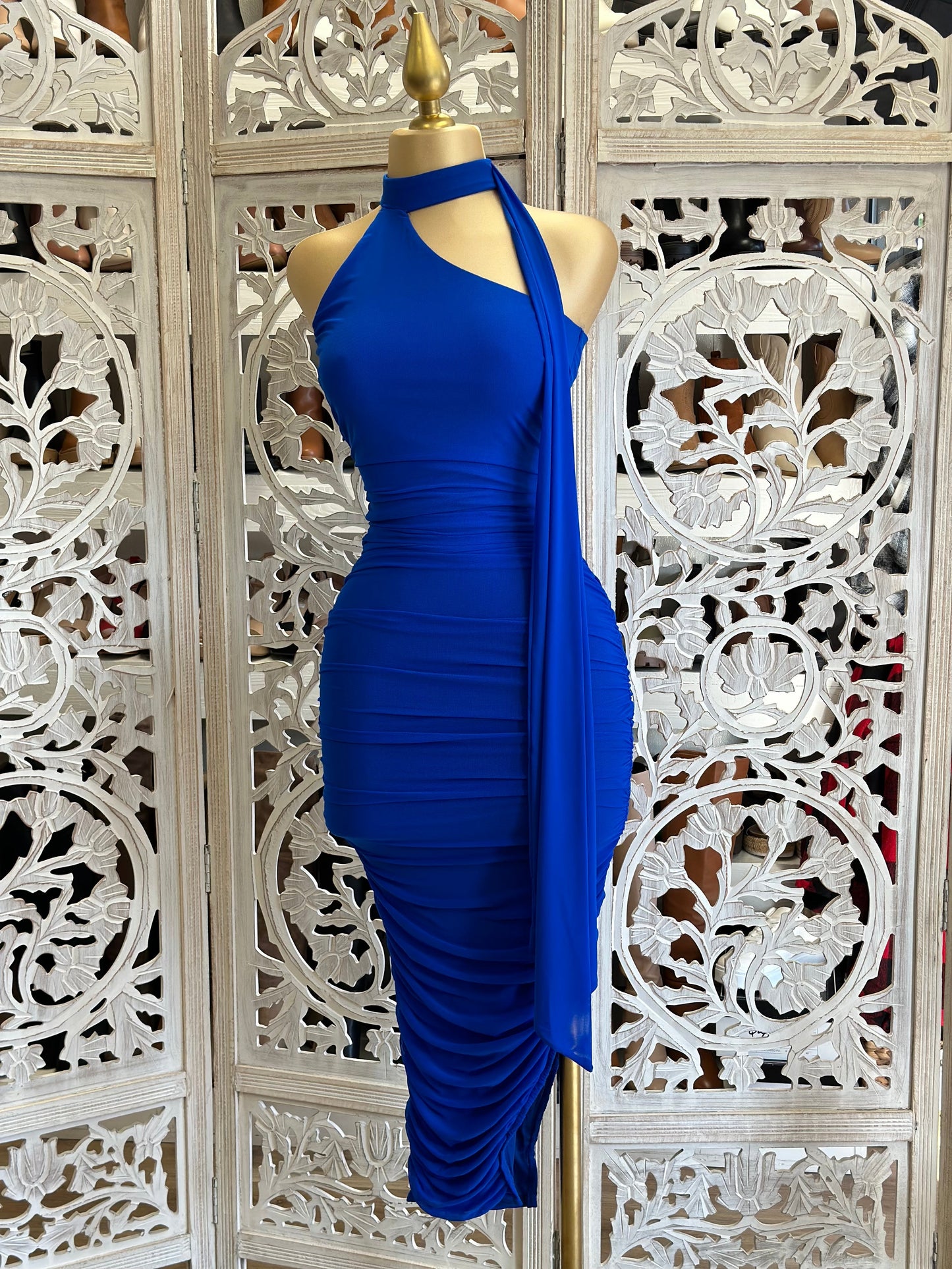 Royal Blue Midi Scarfed Dress