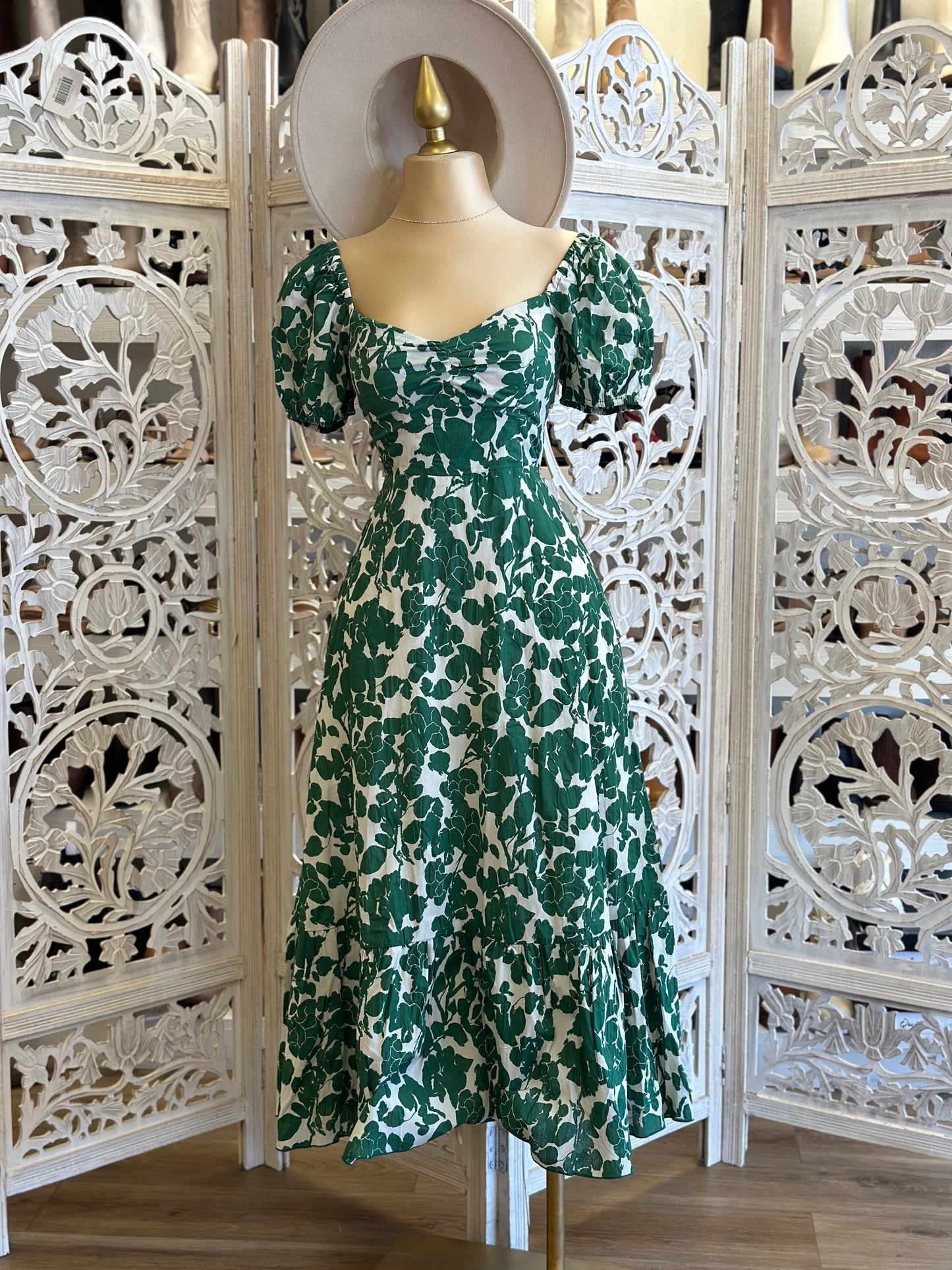 Puff Sleeve Floral Maxi Dress- Slightly Stretchy