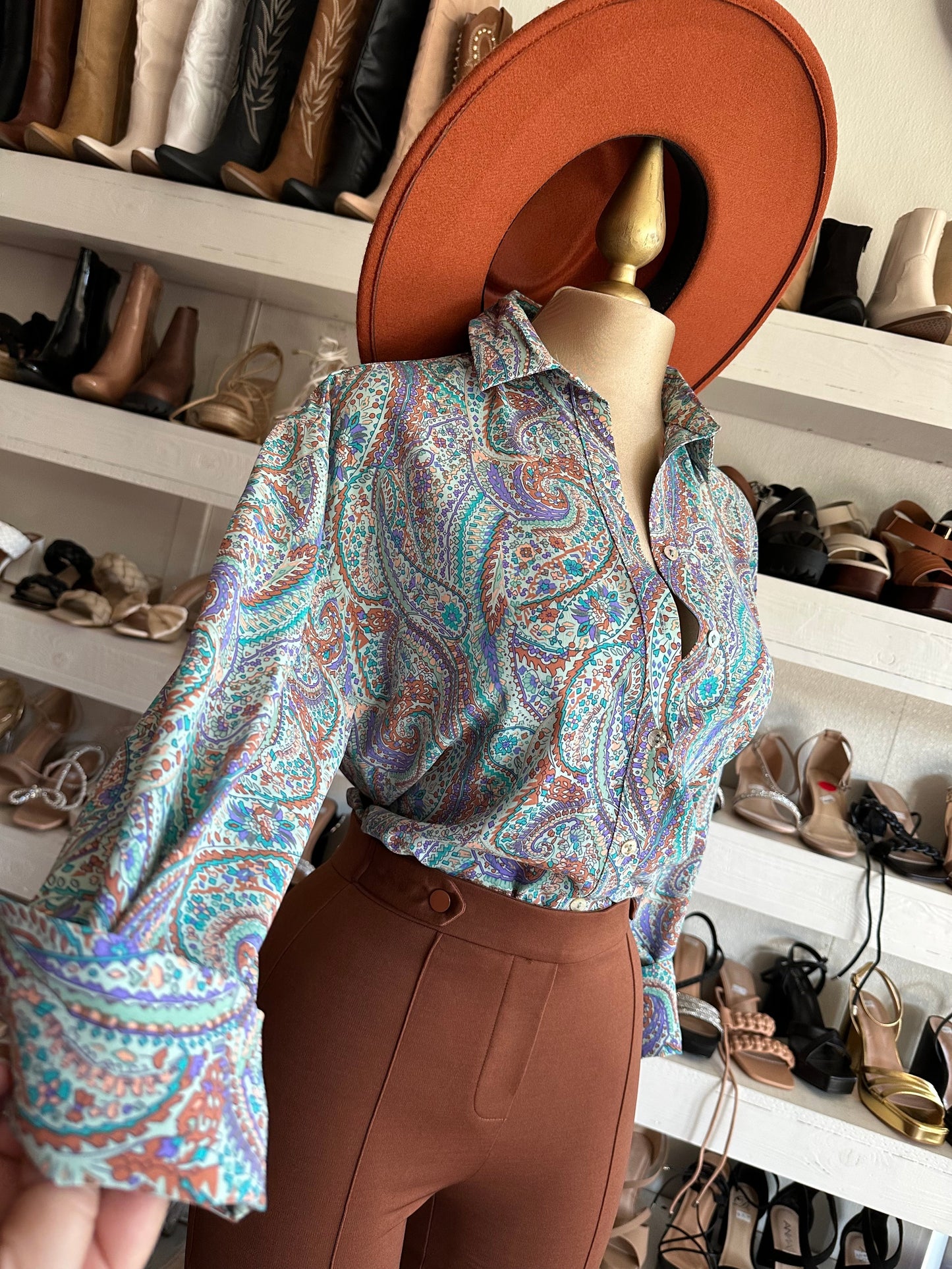 Turquoise Paisley Button Down Shirt