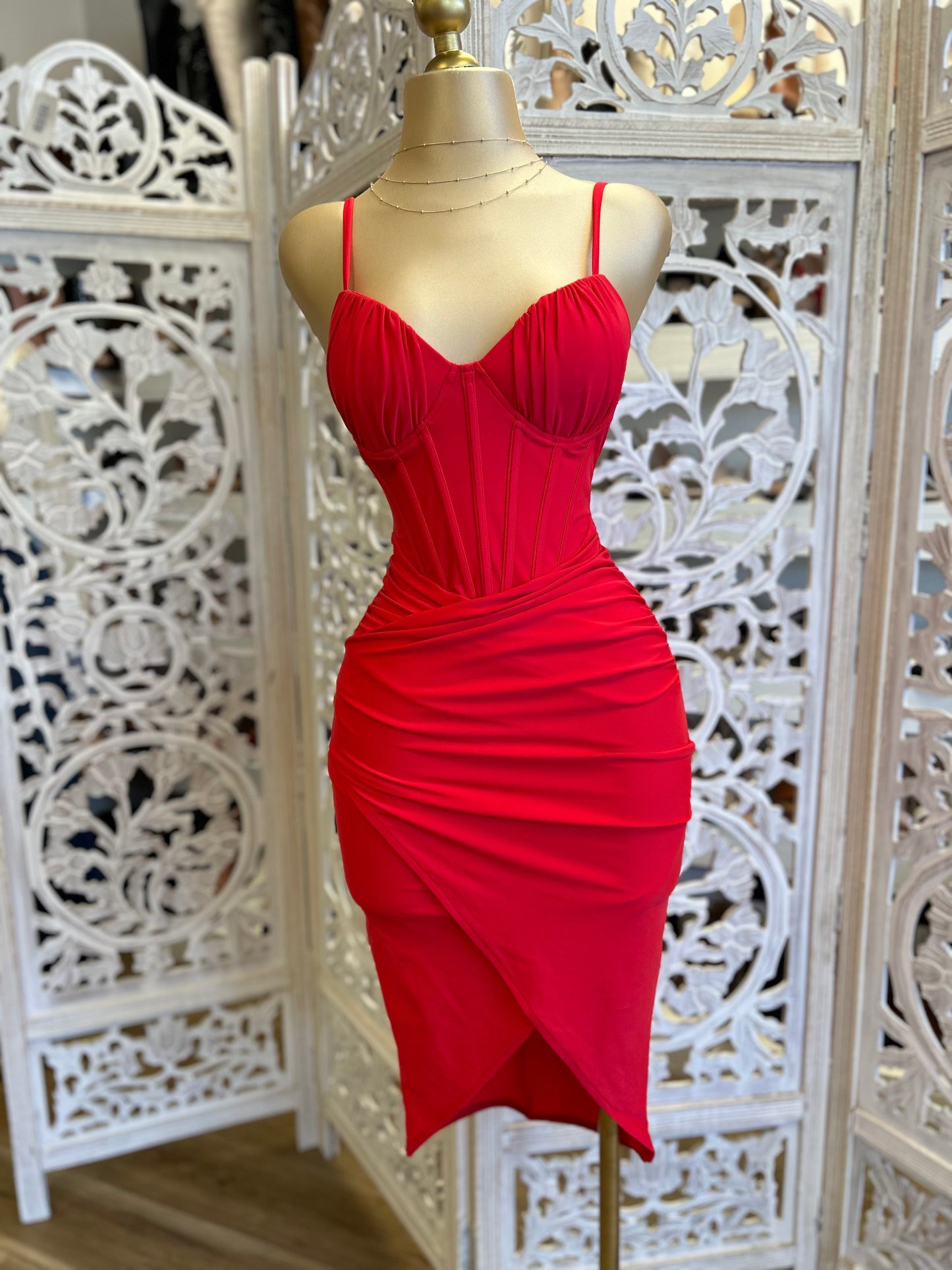 Red Corset Draped Dress- Super Stretchy