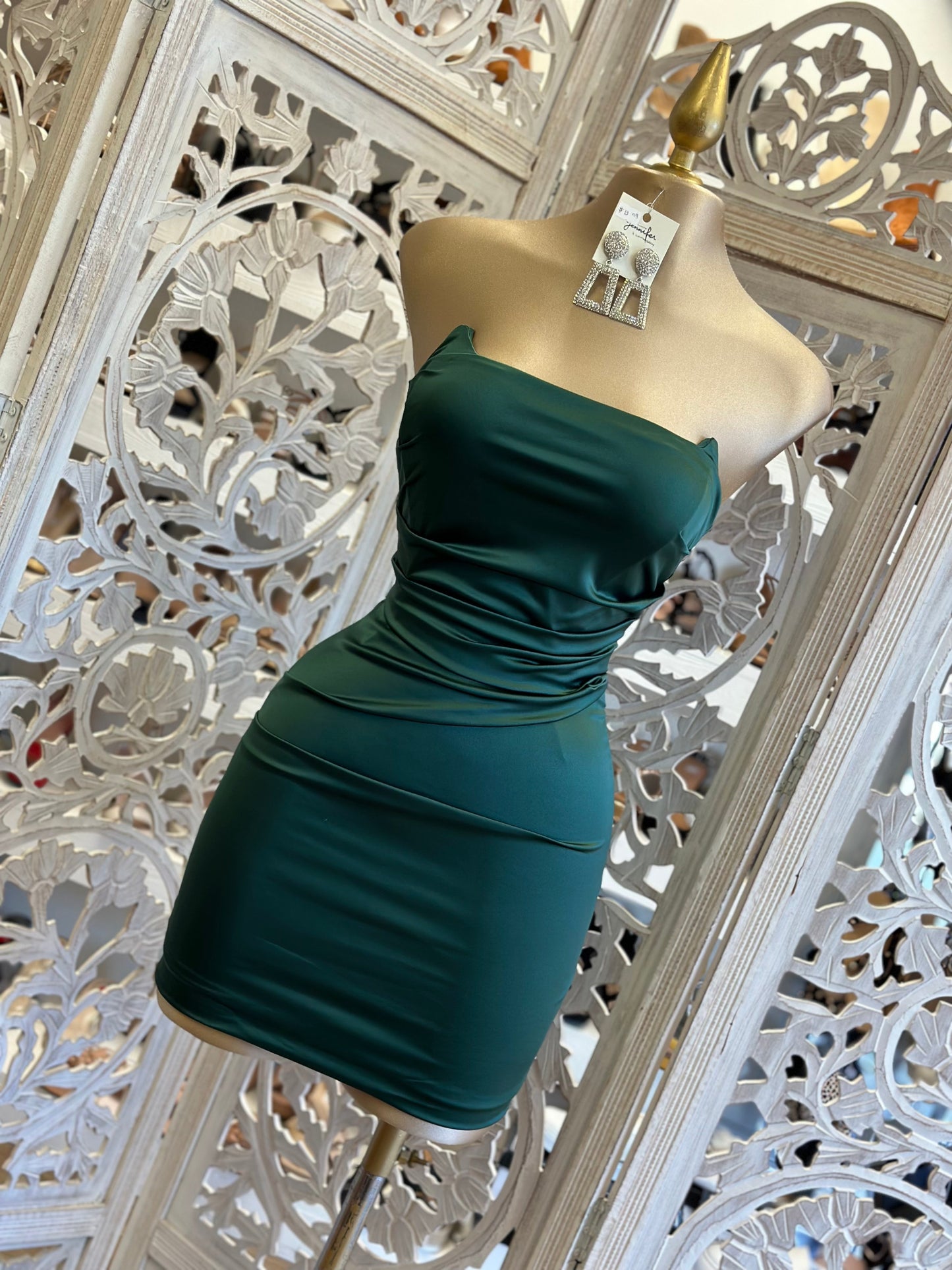 Forest Green Satin Mini Dress