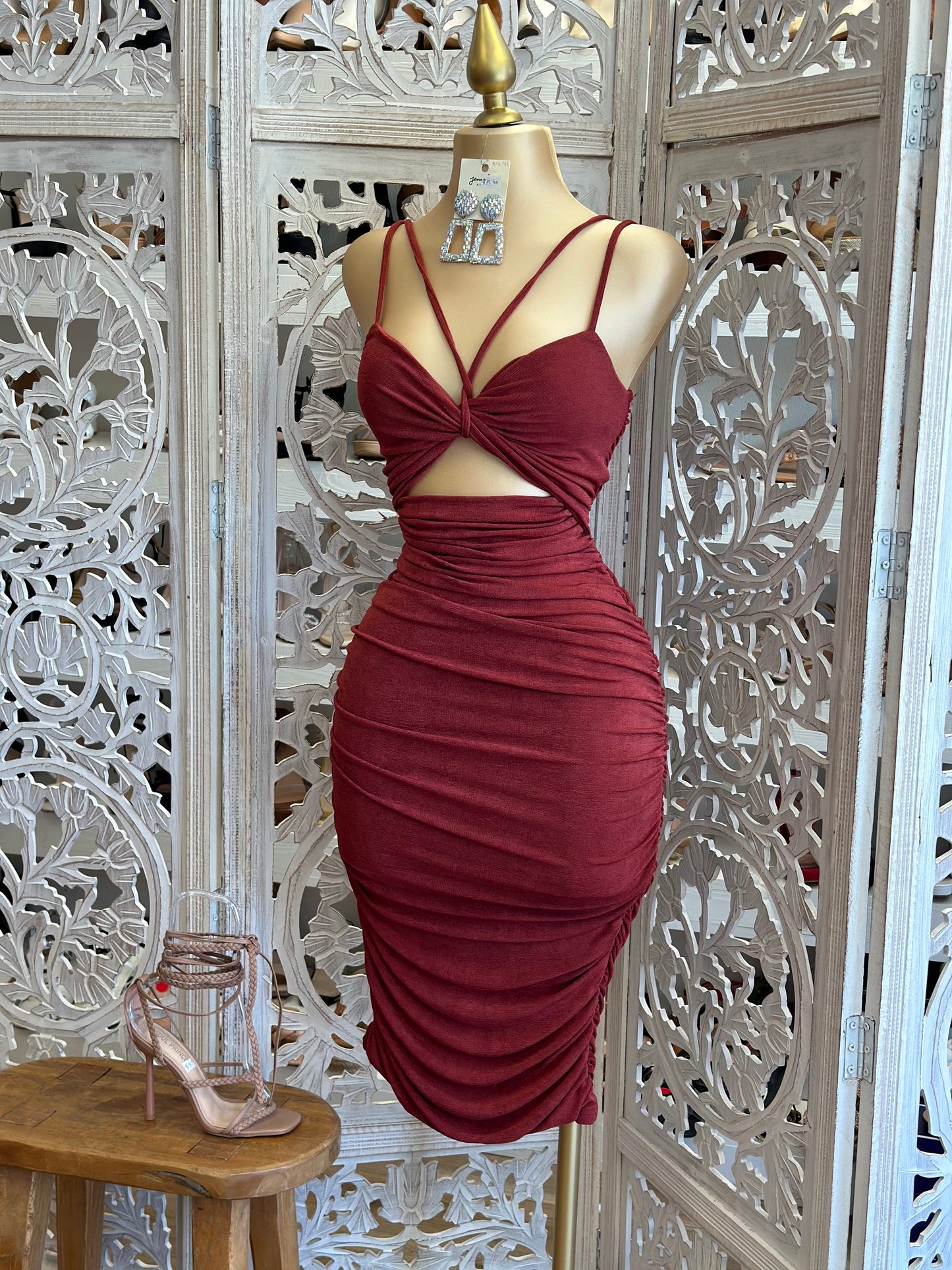 Burgundy Strappy Mini Dress