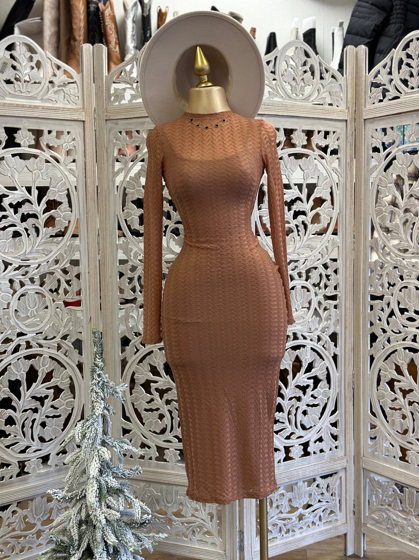 Brown Midi Long Sleeve Dress