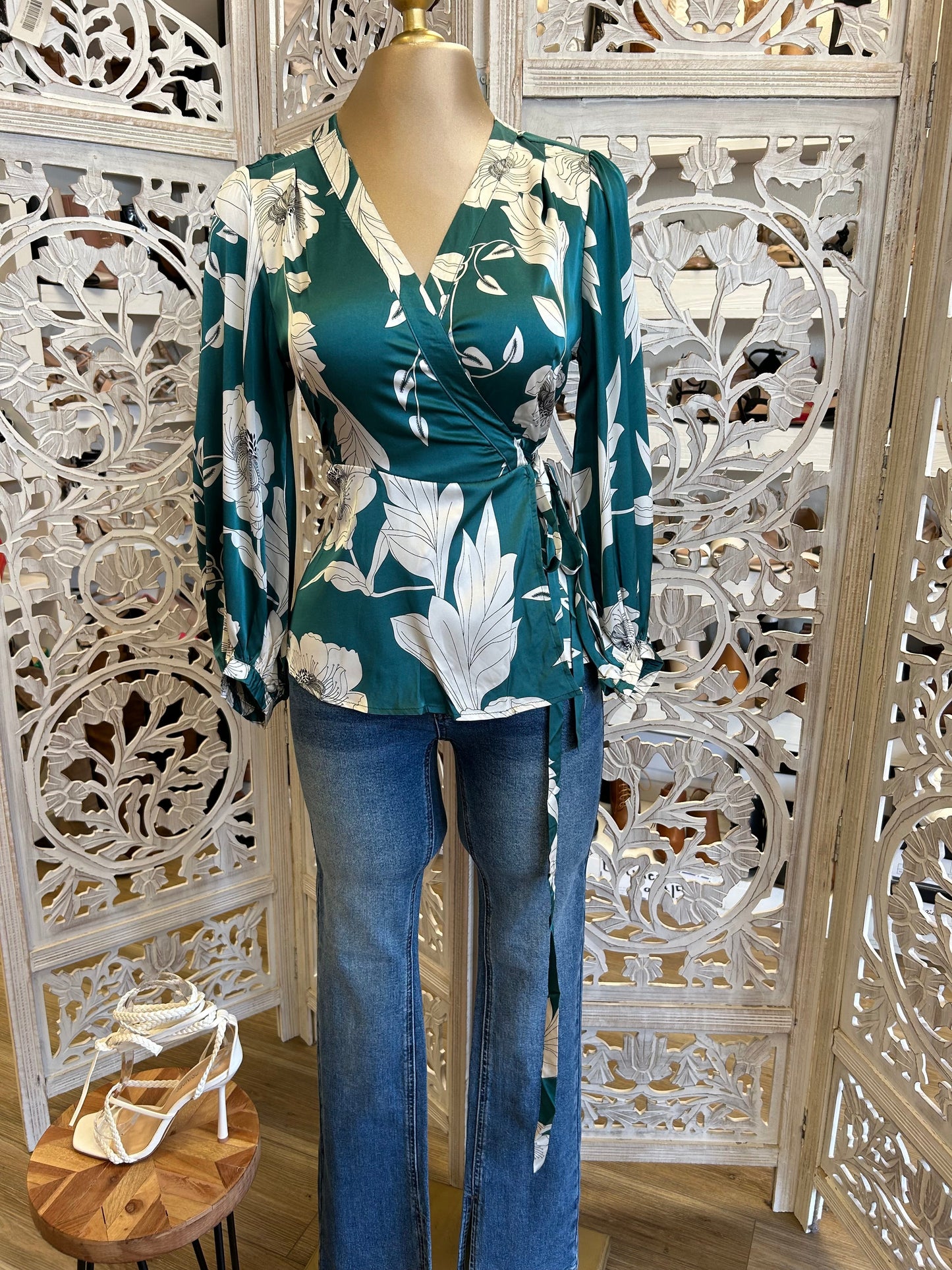 Floral Satin Wrapped Blouse