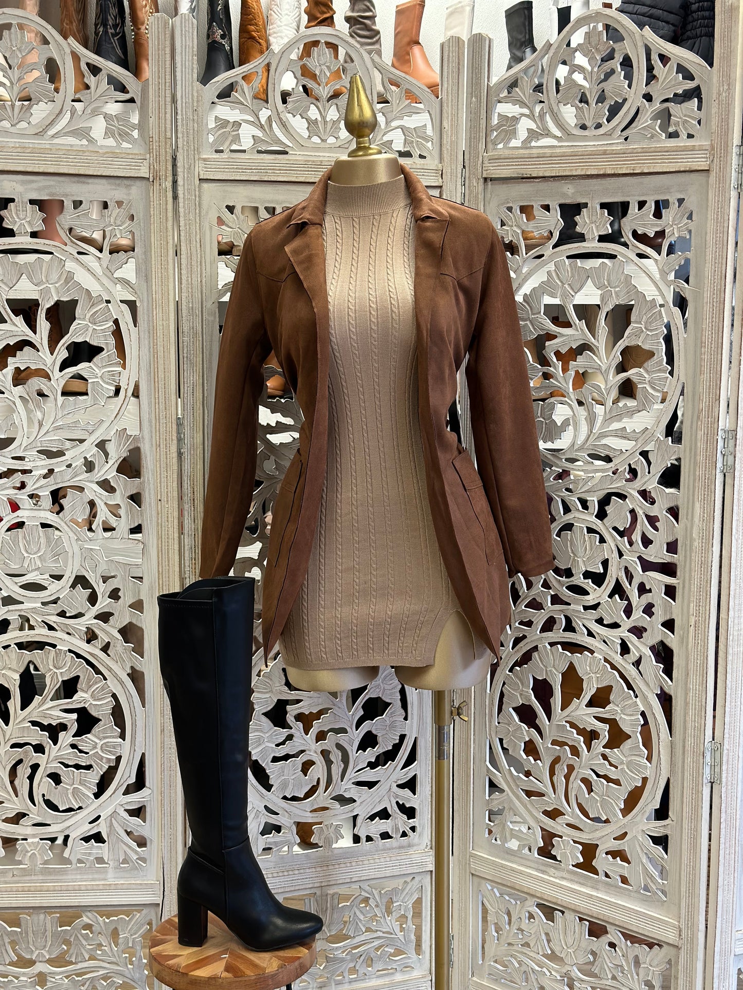 Brown Suede Coat With Bow