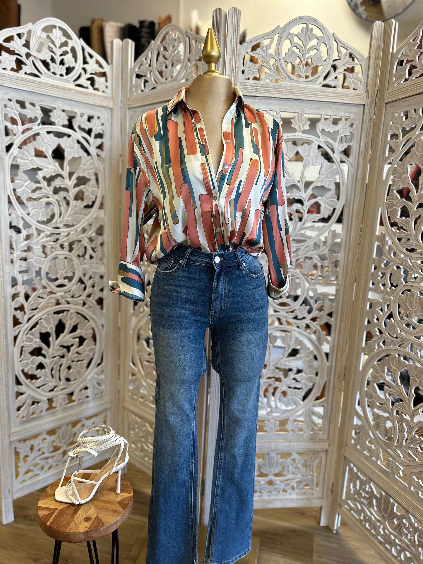 Multi Color Button Up Blouse