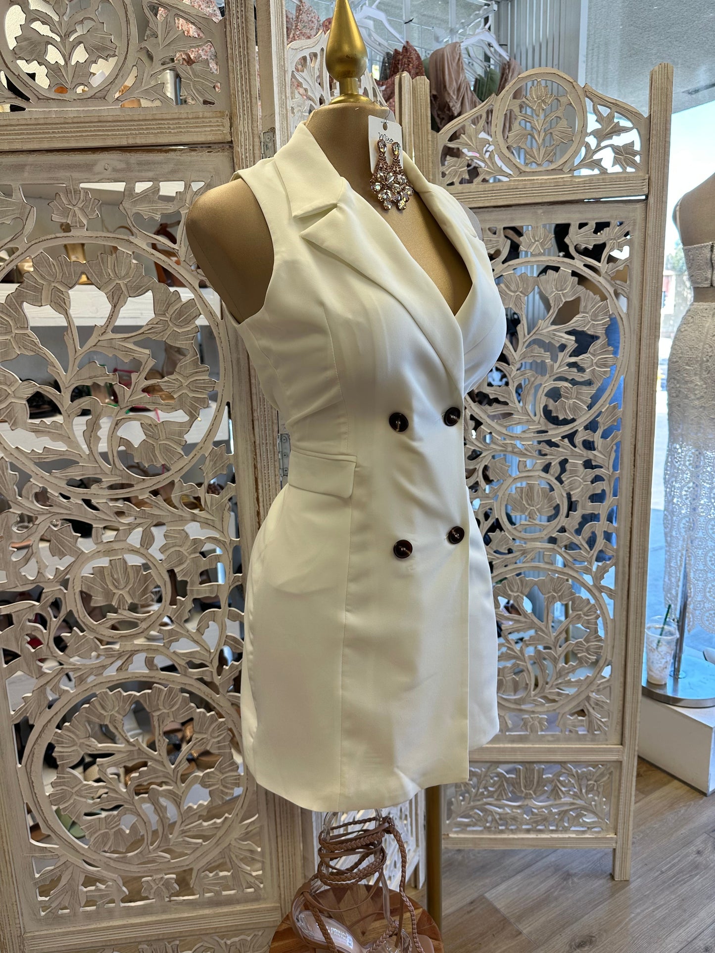 White Sleeveless Coat Dress