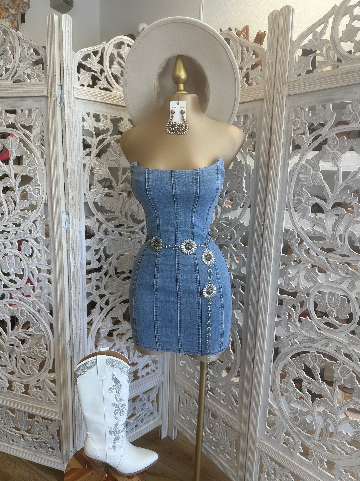 Corset Denim Mini Dress- Slightly Stretchy