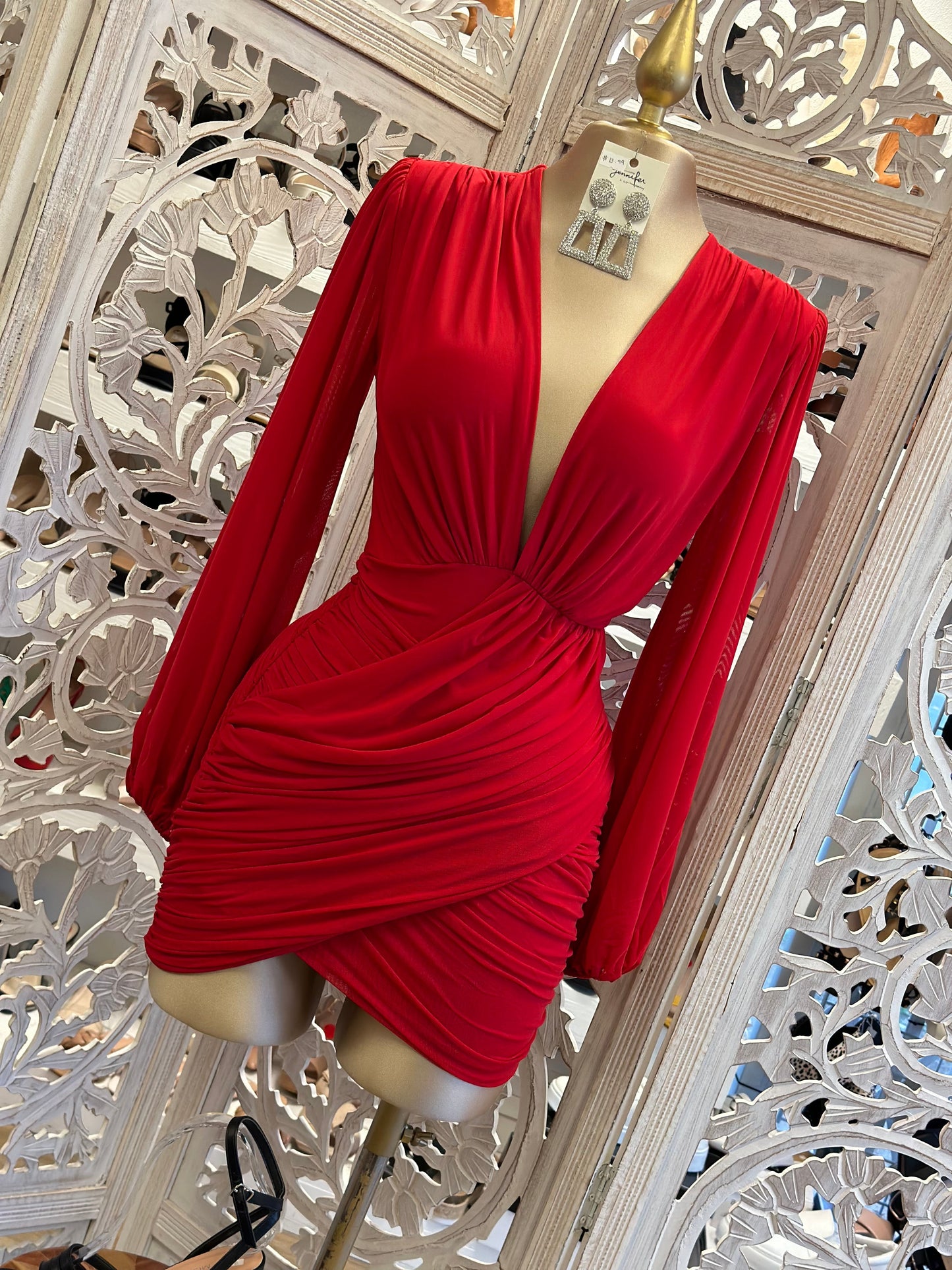 Cherry Red Deep V Mini Wrapped Dress