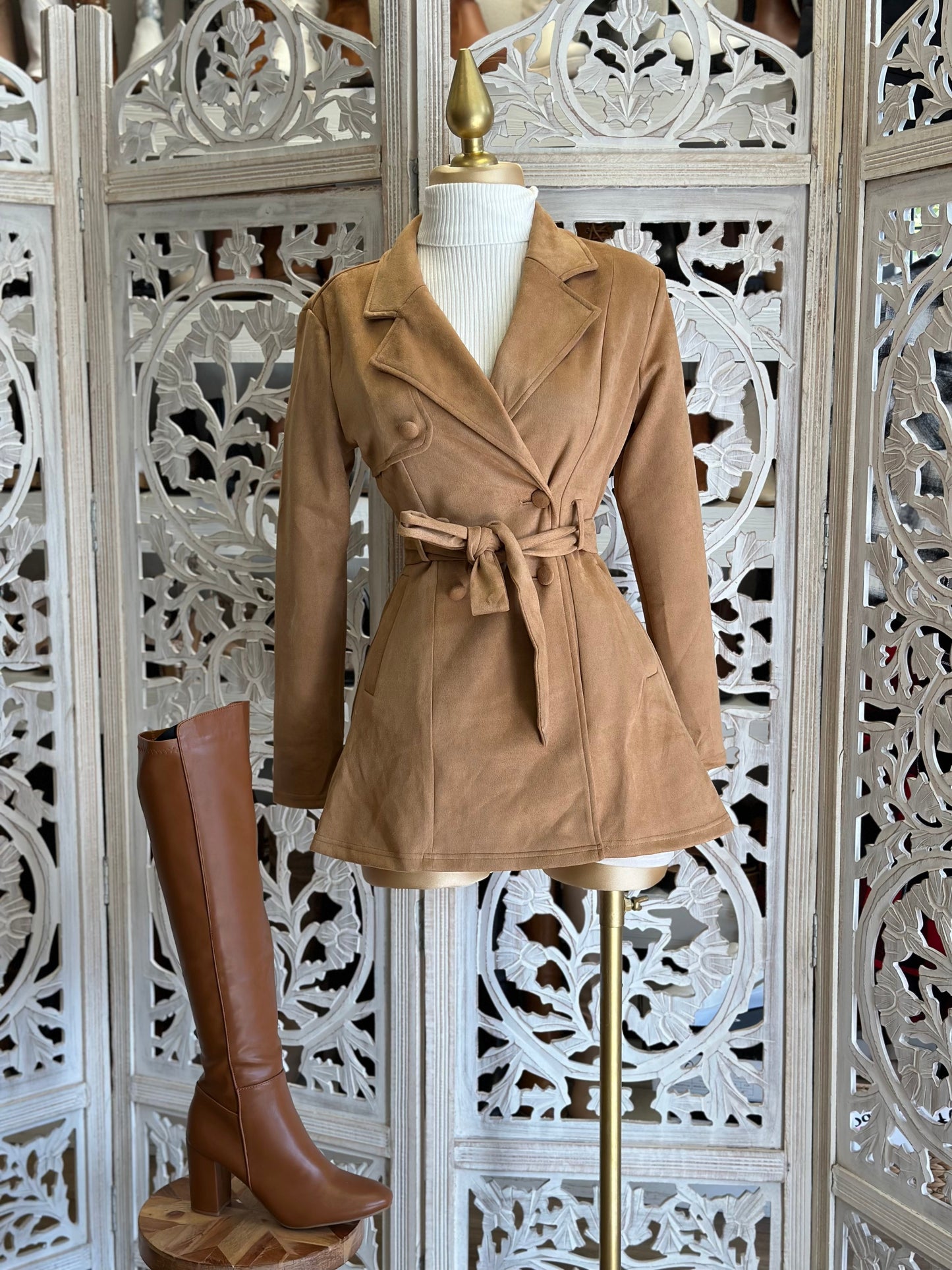 Suede Brown Button Coat