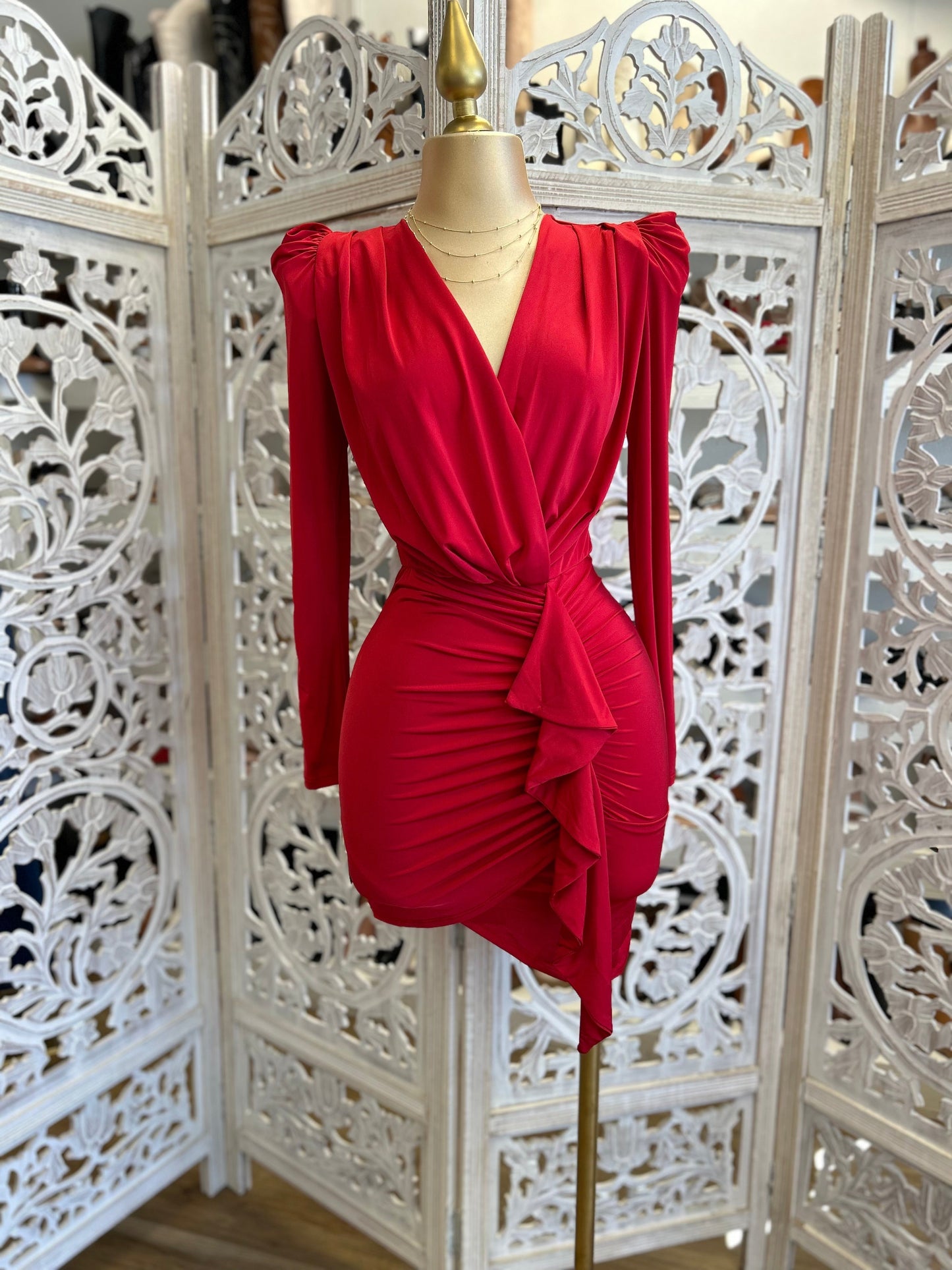 Red Cross Front Tailed Mini Dress- Stretchy