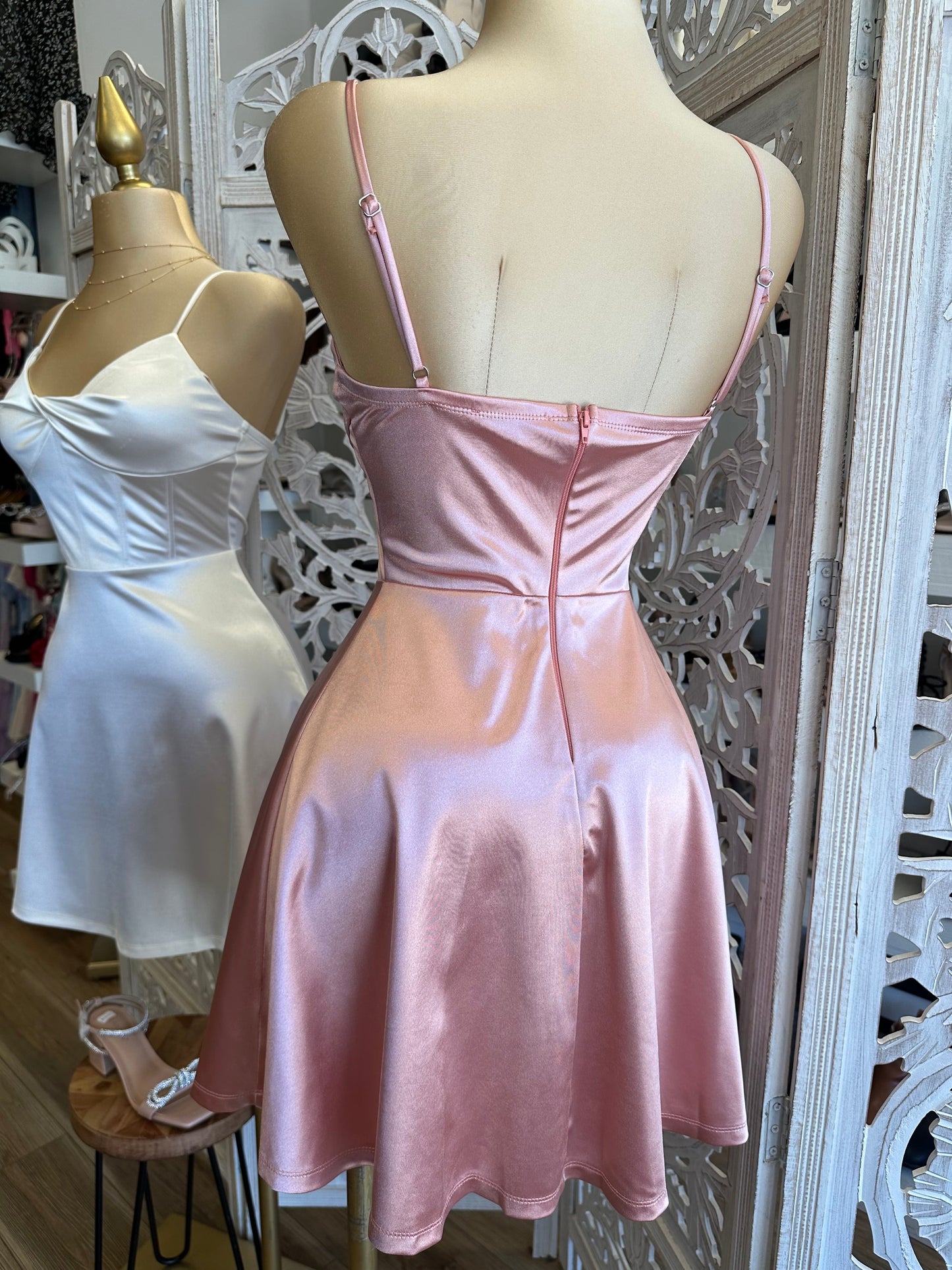 Satin Croset Knotted Dress-Stretchy