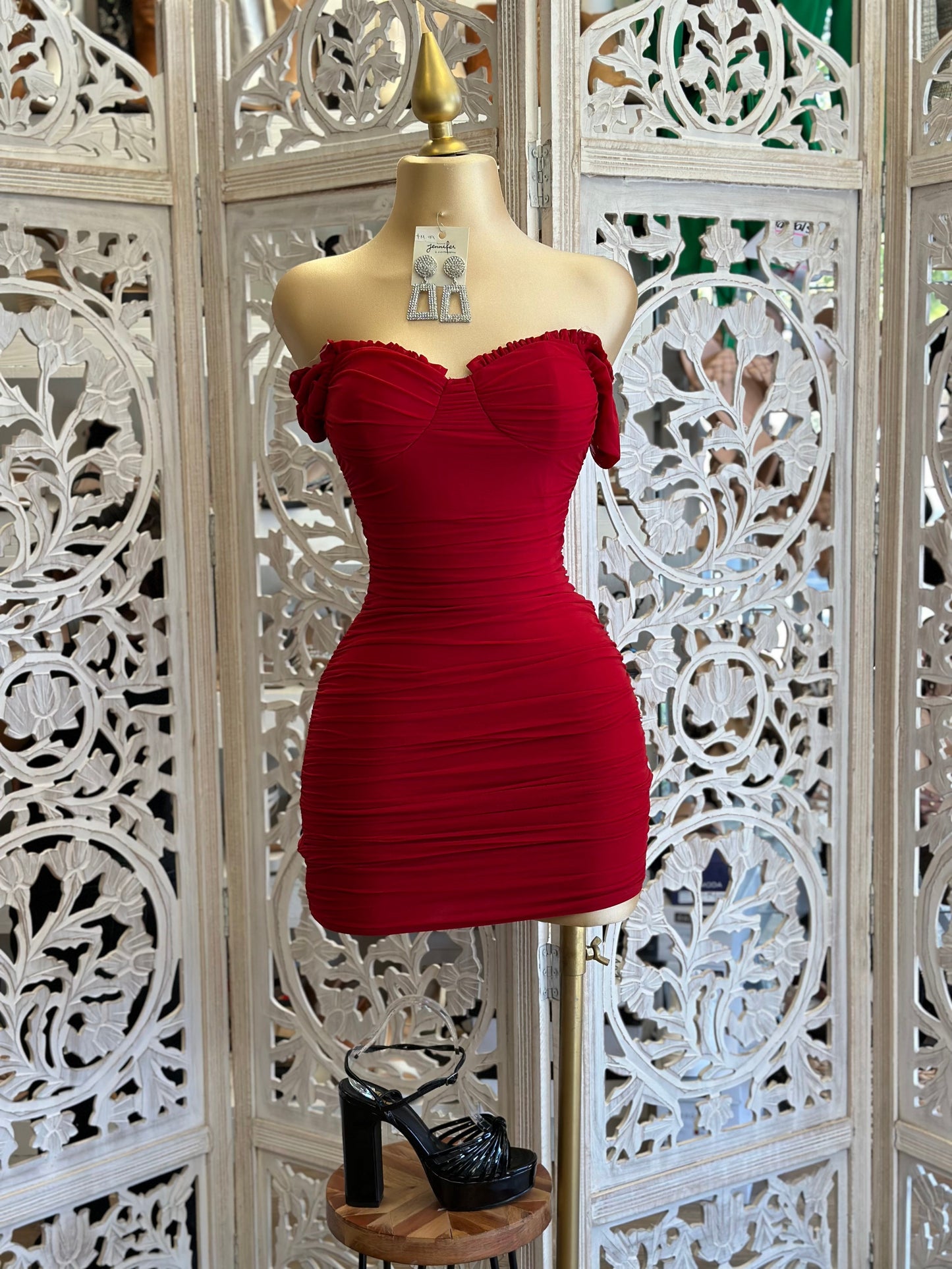 Red Ruffle Lined Mini Dress