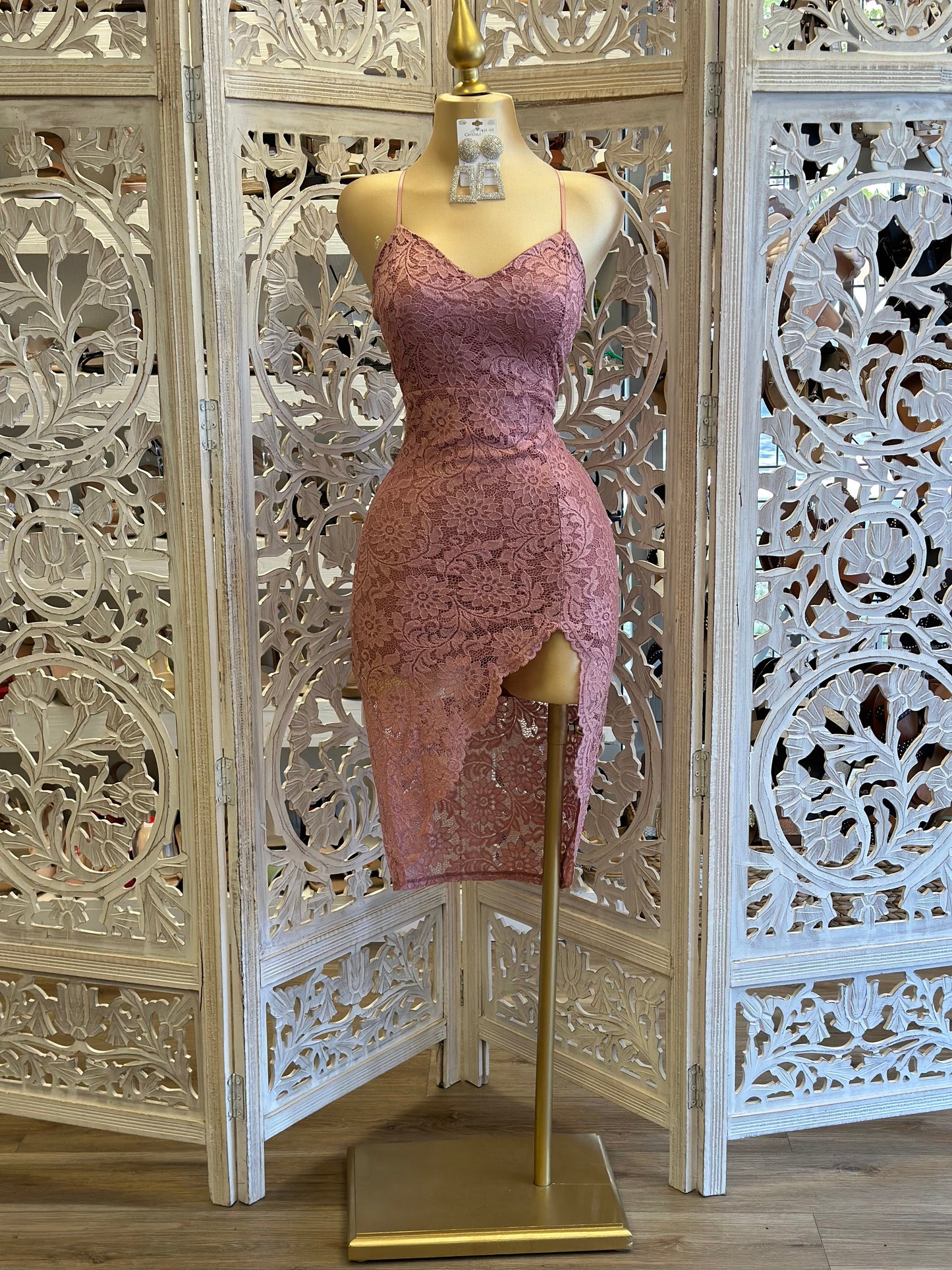 Crossback Mauve Lace Dress