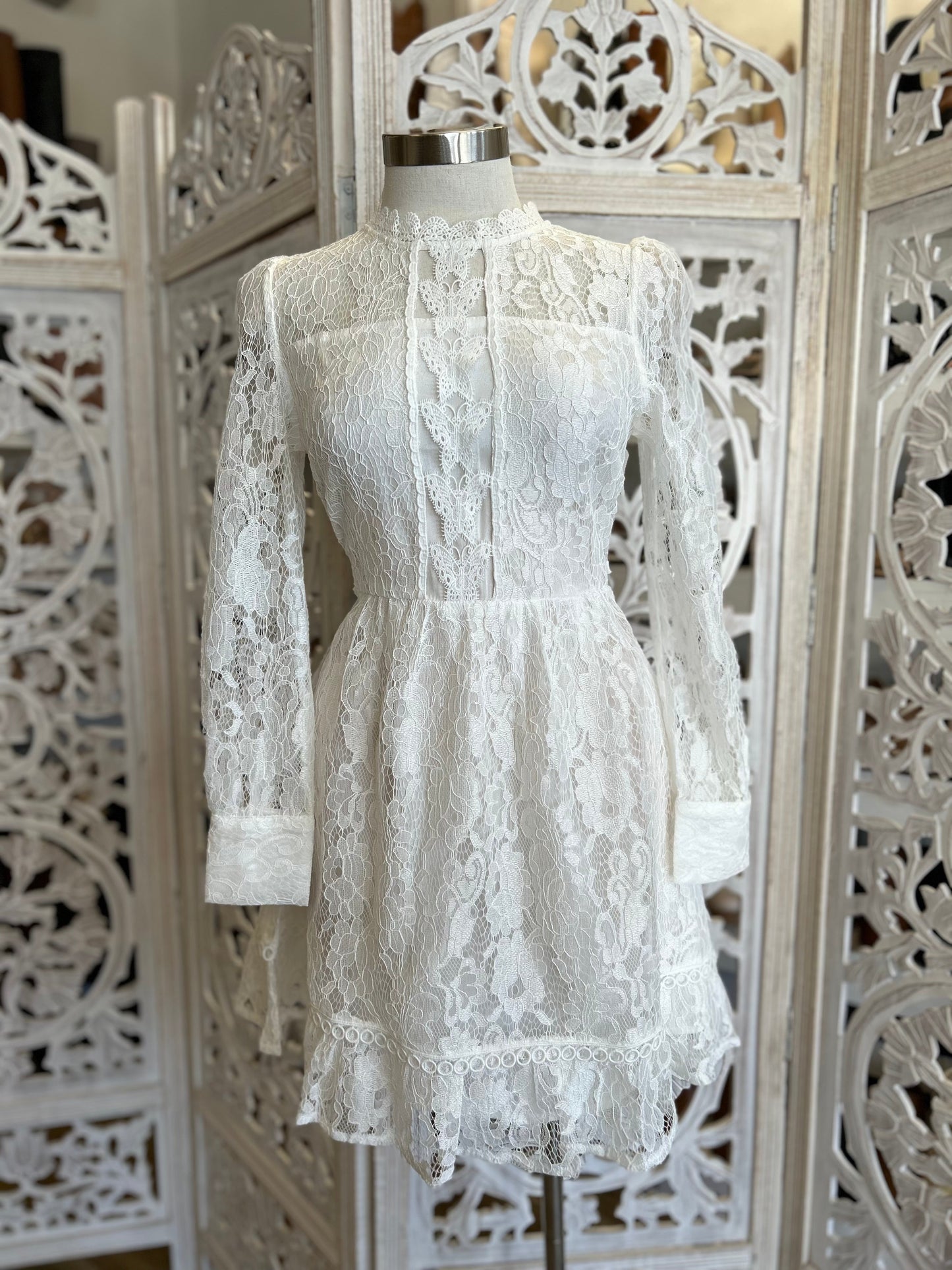 Mock Neck Flowy Lace Dress-  Not Stretchy