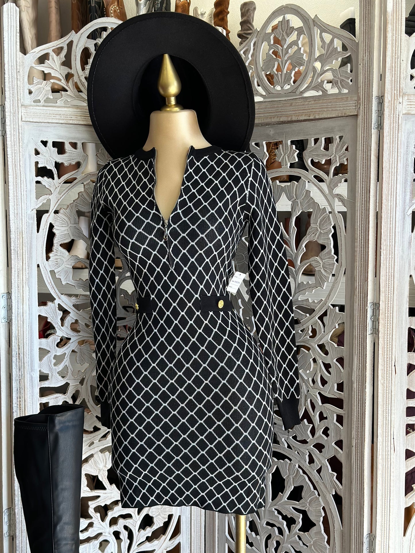 Diamond Pattern Sweater Dress