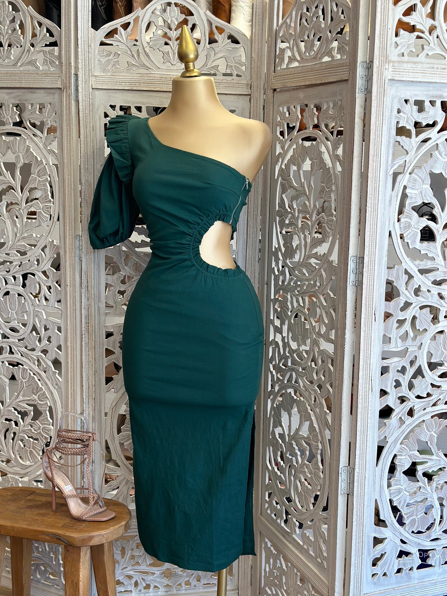 Green Cutout Ruffle Dress