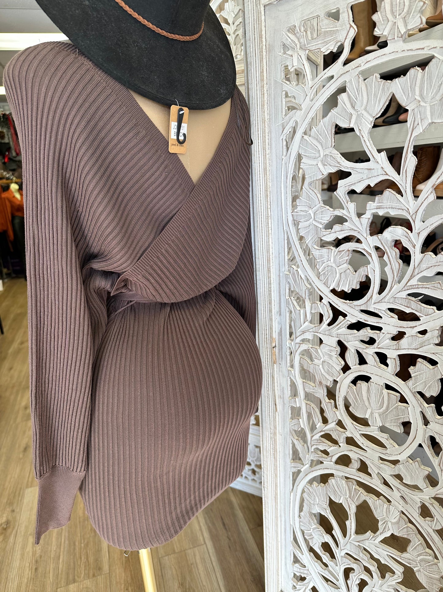 Coco Brown Wrapped Sweater Dress with Belt